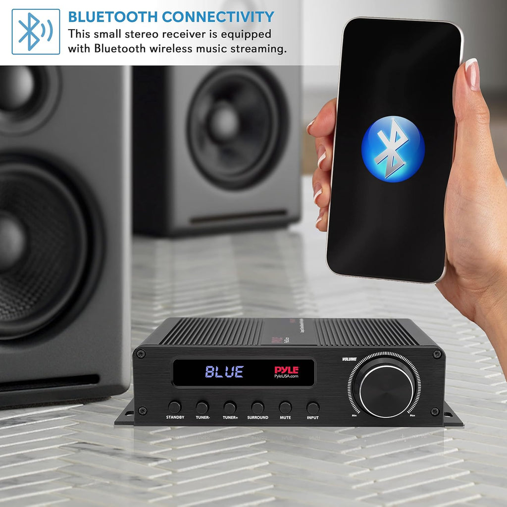 Pyl Wireles Bluetoot Hom Audi Amplifie 100 Channe Hom Theate Powe Stere Receiver Surroun Soun w HDMI AUX F Antenna Subwoofe Speake Input 12 Adapter Blac PFA540BT