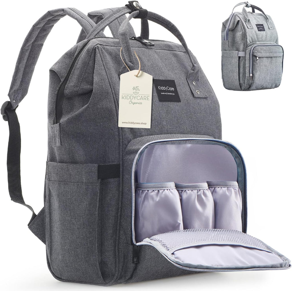 KiddyCare Baby Diaper Bag Backpack, Unisex Travel Baby Backpack Diaper Bags, Boy Baby Girl Diaper Bags for Newborn (Slate)