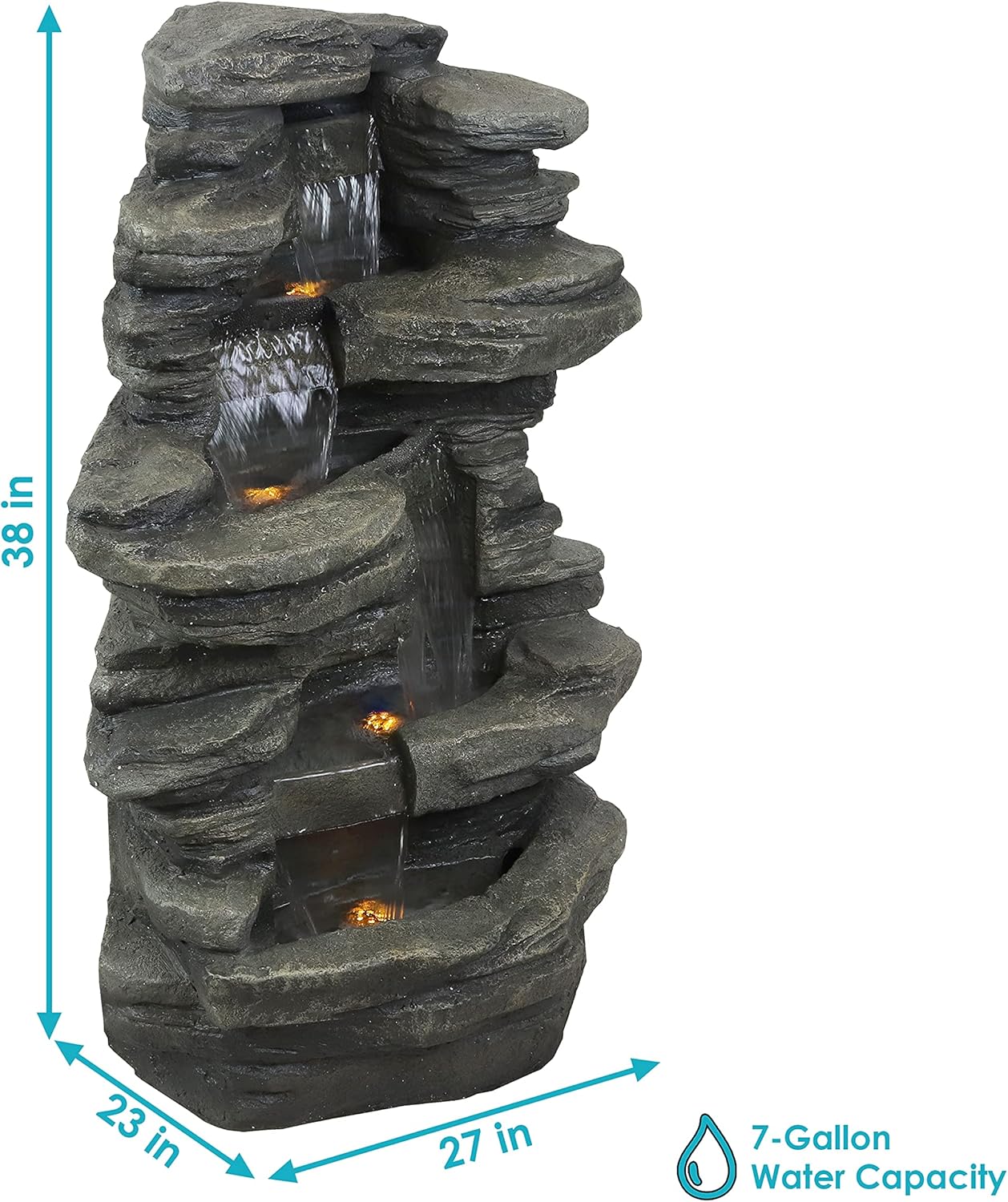 Sunnydaz Stacke Shal Roc 38-Inc Waterfal Fountai wit LE Light Electri Submersibl Pump