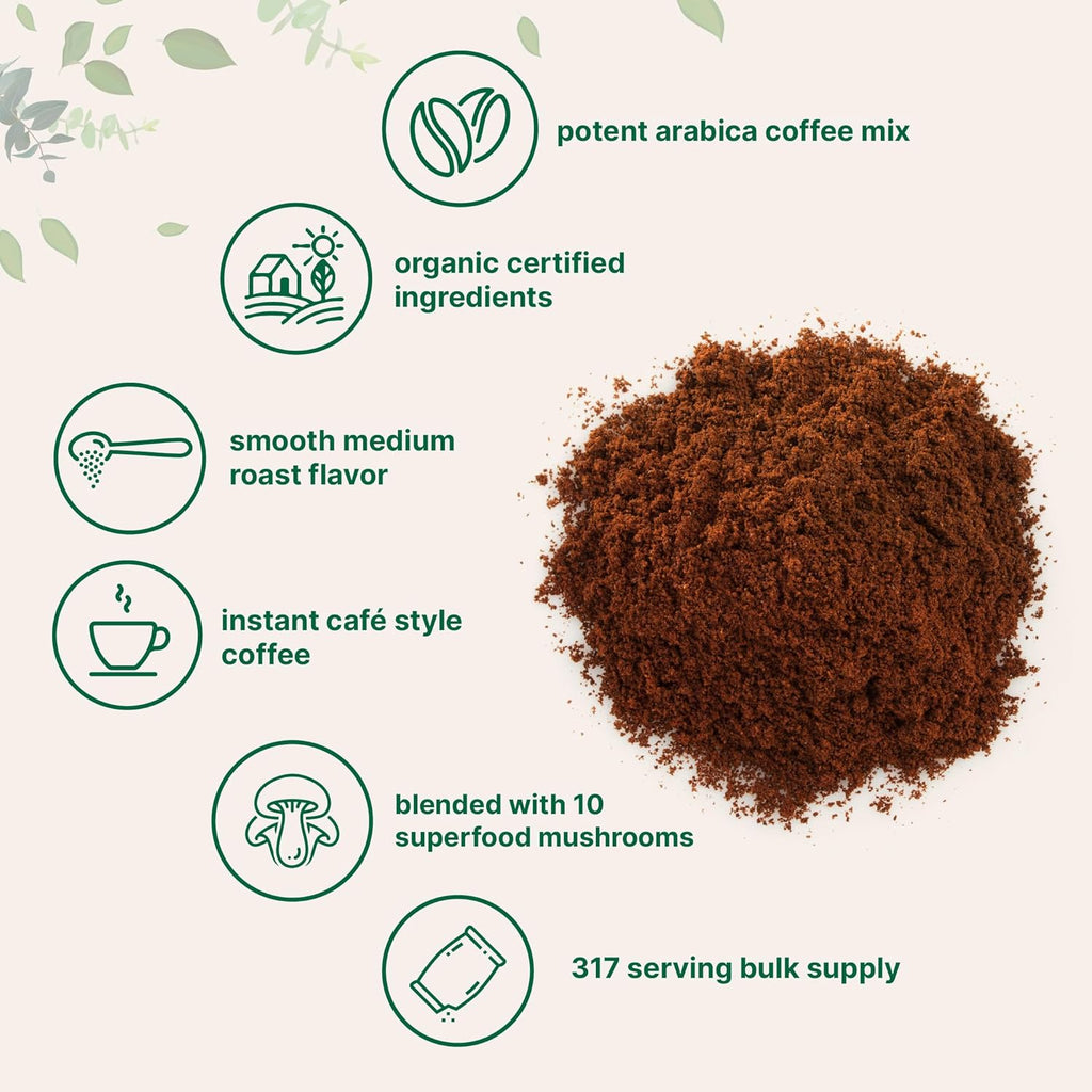 Organic Instant 10 in 1 Mushroom Coffee Powder, 28 Ounce (317 Servings) | Weight Immune Support | Premium Arabica Coffee with Lion¡¯s Mane, Chaga, Reishi,More