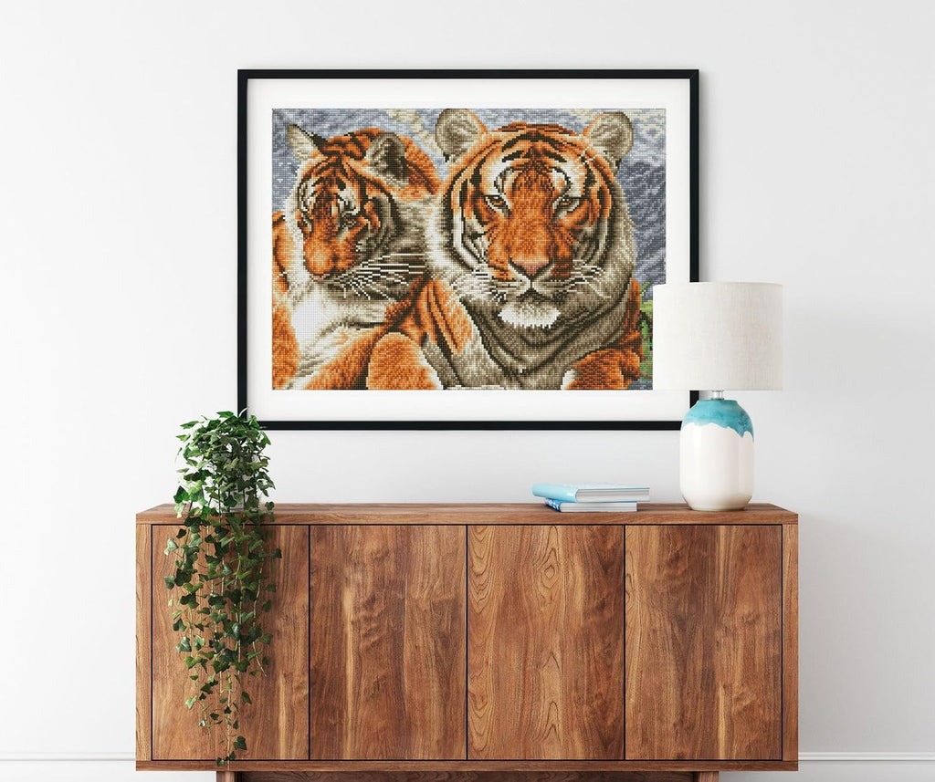 DIAMON DOT Tiger Pre-Frame Ki Anima Diamon Paintin Kit fo Adult Diamon Ar Kit Relaxin Creativ Craf Ki wit Dot Gem 20inchx14.5inch