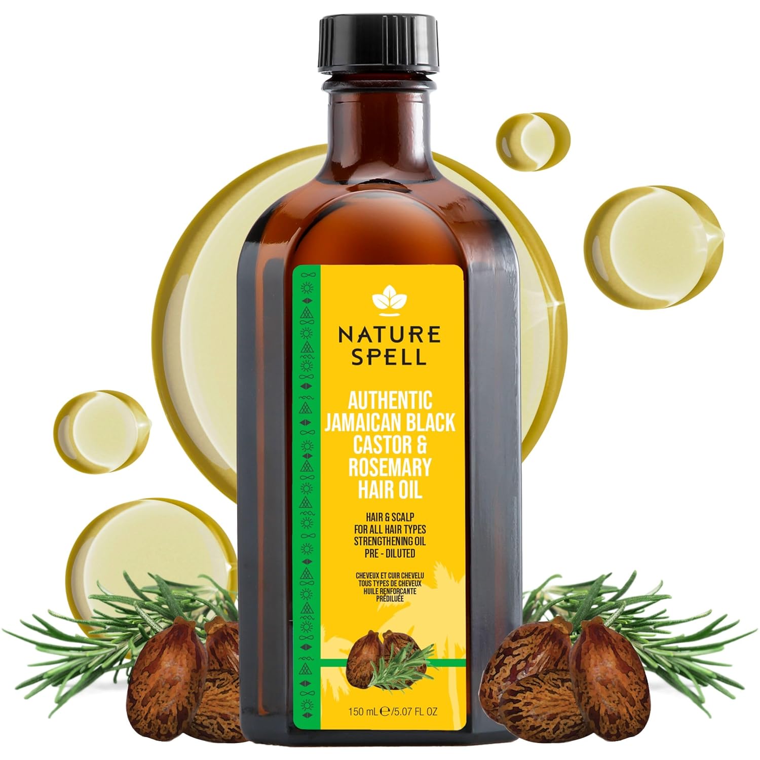Natur Spel Jamaica Blac Casto an Rosemar Oi Blen fo Hai Scalp Pre-Dilute Oi t Strengthe Root an Smoot Strands Fo Al Hai Types Vegan 5.0 F Oz