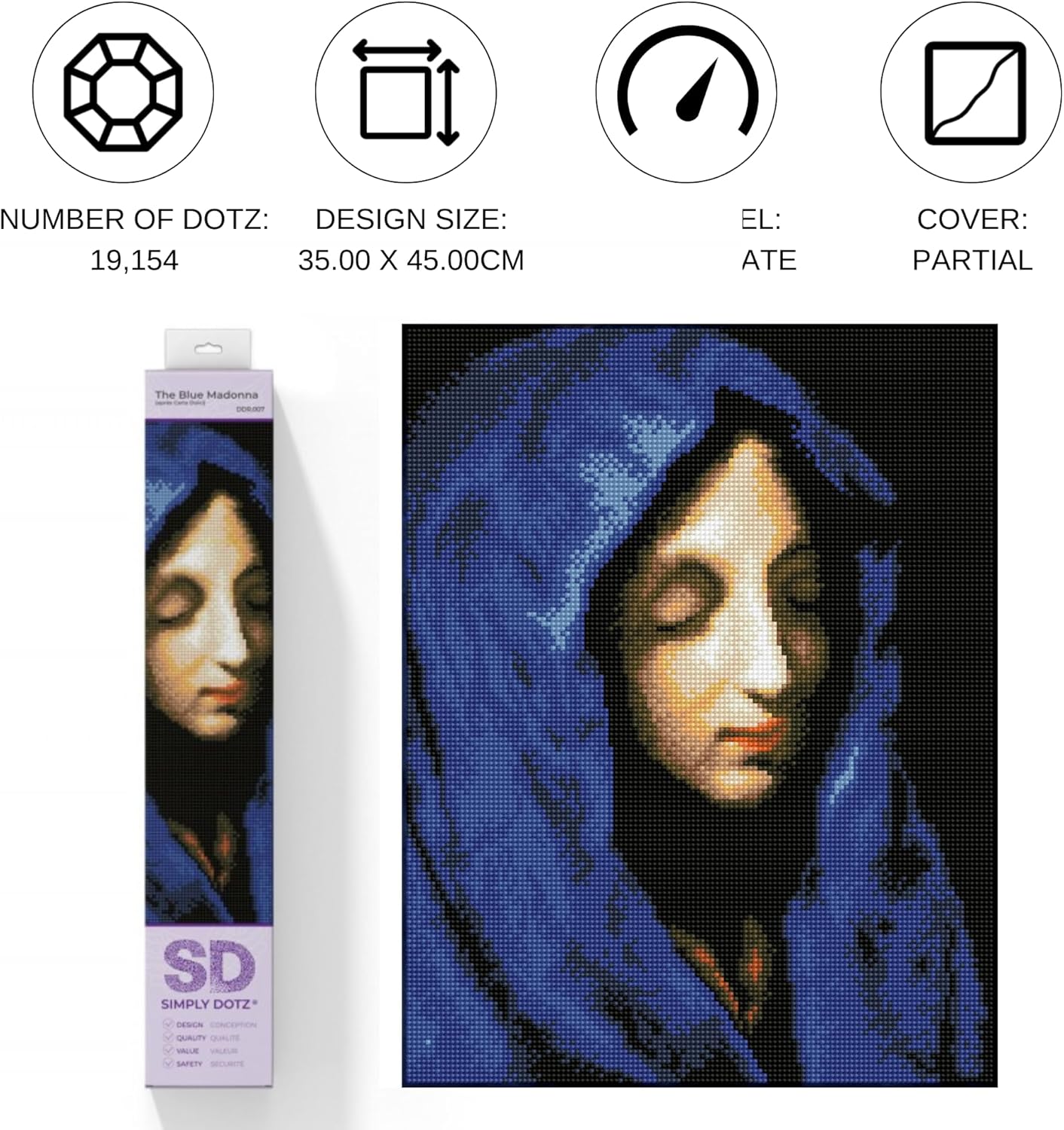 DIAMON DOT Th Blu Madonn (apr? Carl Dolci Portrai Diamon Paintin Kit fo Adult Diamon Ar Kit Relaxin Creativ Craf Ki wit Dot Gem 17.7inchx13.7inch