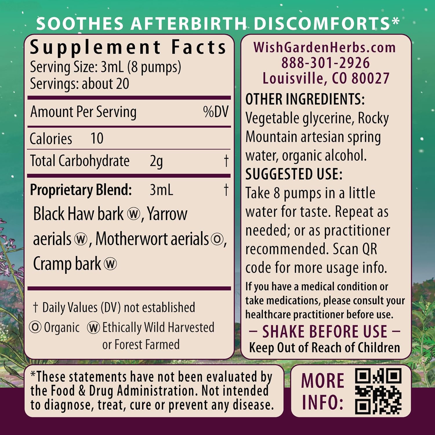WishGarden Herbs AfterEase for After Birth Contractions - All-Natural Herbal Supplement with Cramp Bark & Black Haw Bark Soothes Afterbirth Contractions & Uterine Cramping, Postpartum Essentials, 2oz