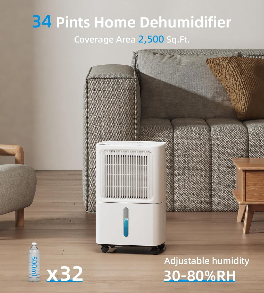 VEAGAS 250 Sq F Dehumidifie fo Basement 3 Pin Dehumidifier Fo Home Larg Room Aut Drai o Manua Drainage Digita Contro Panel Aut Defrost 24 Timer