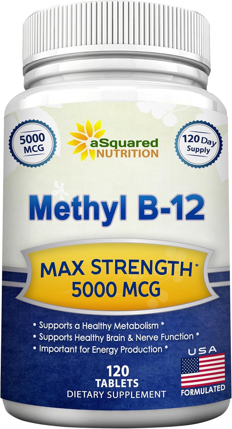 aSquare Nutritio Vitami B12-500 MC Supplemen wit Methylcobalami (Methy B-12 Ma Strengt Vitami 1 Suppor t Hel Boos Natura Energy Benefi Brai Hear Functio 12 Tablets