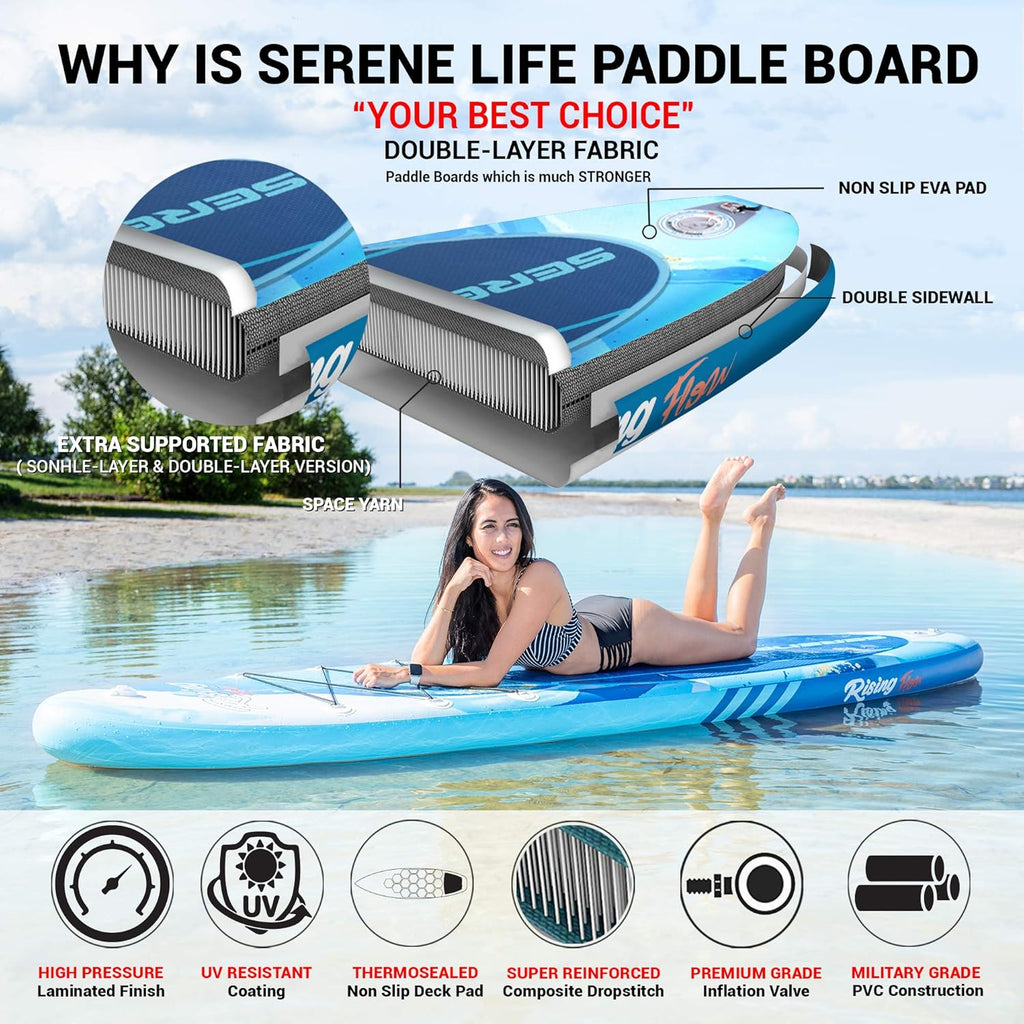 Stand Up Inflatable Paddle Board with Premium SUP Accessories ¨C Wide Stable Design with Non-Slip EVA Deck Pad for Adults and Youth of All Skill Levels