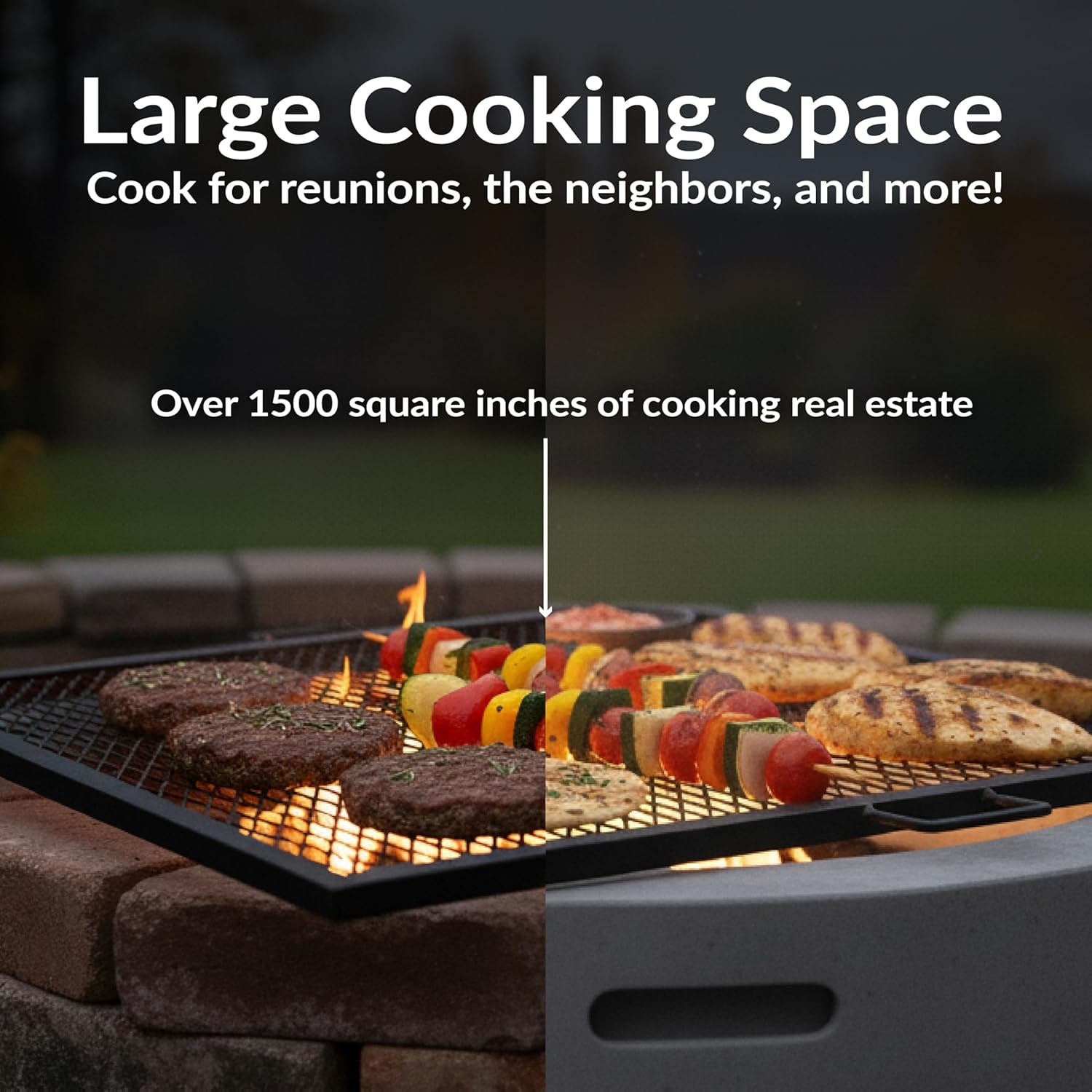 Sunnydaze X-Marks Fire Pit Cooking Grate - Outdoor Square Black Steel BBQ Campfire Grill with Handles - 40-Inch