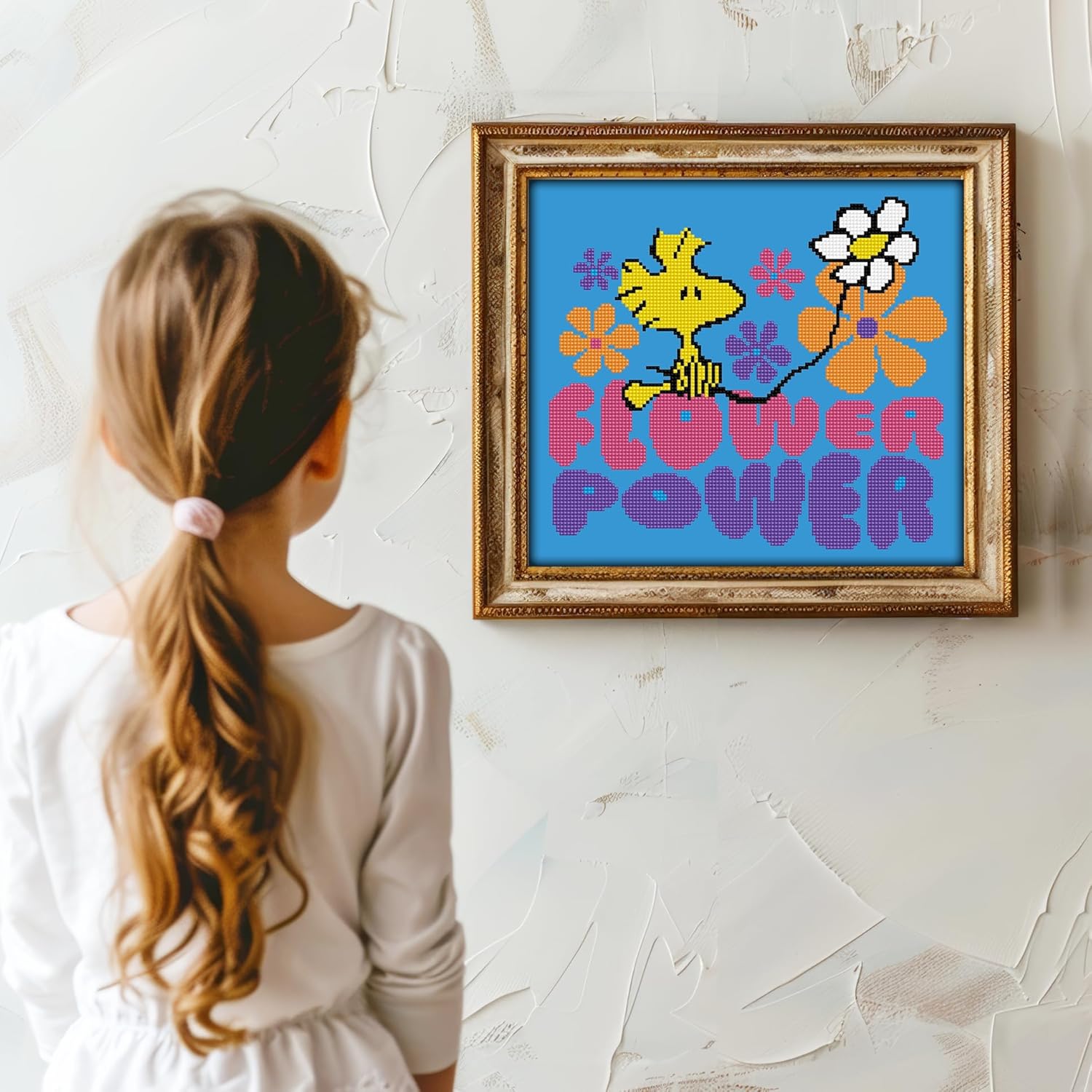 DIAMON DOT Flowe Powe (Peanuts Snoop Diamon Paintin Kit fo Adult Diamon Ar Kit Relaxin Creativ Craf Ki wit Dot Gem 14inch 12.5inch