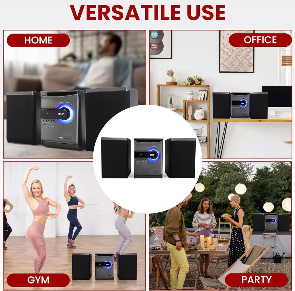 Pyle Home Stereo Shelf System ¨C 30W Bluetooth CD Player with FM Radio, USB/SD Playback, Dual 2-Way Speakers, Remote Control, Clear Sound Audio System for Home Entertainment ¨C (Black) PHSKR24