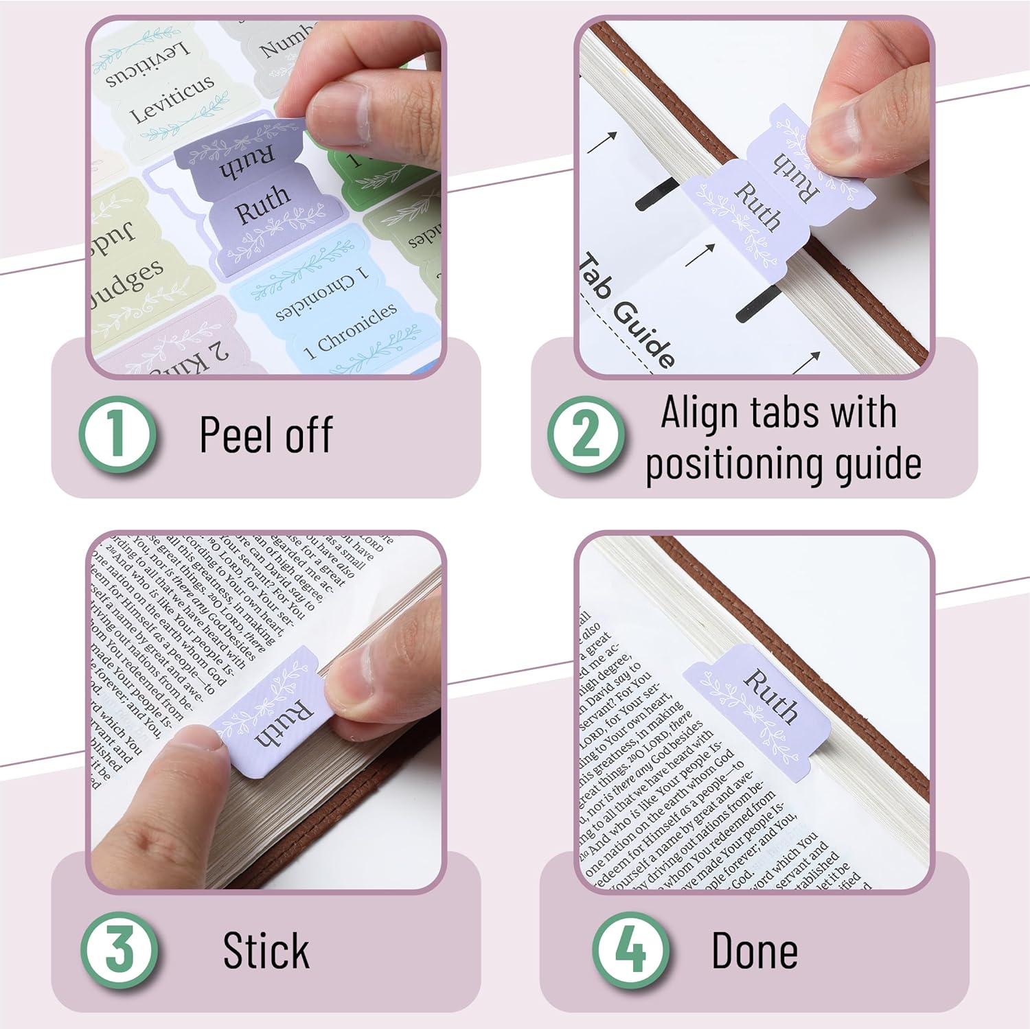 Bible Tabs, 75 pcs, Serenity Scripture, Laminated Bible Tabs for Women and Men