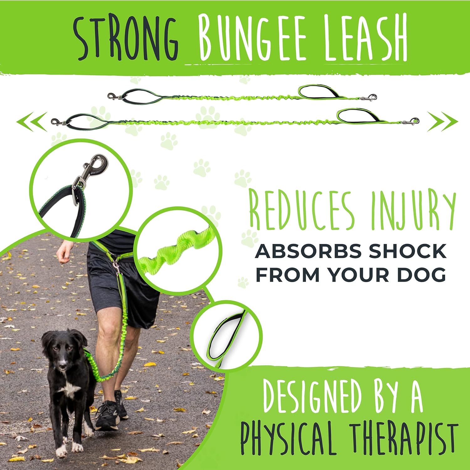 Mighty Paw Hands Free Dog Leash | Bungee Waist Leash for Dog Walking. Pet Running Hands Free Tether for Large, Medium & Small Breeds. Pet Waist Belt (36inch - 48inch) Up to 150 lbs - Green
