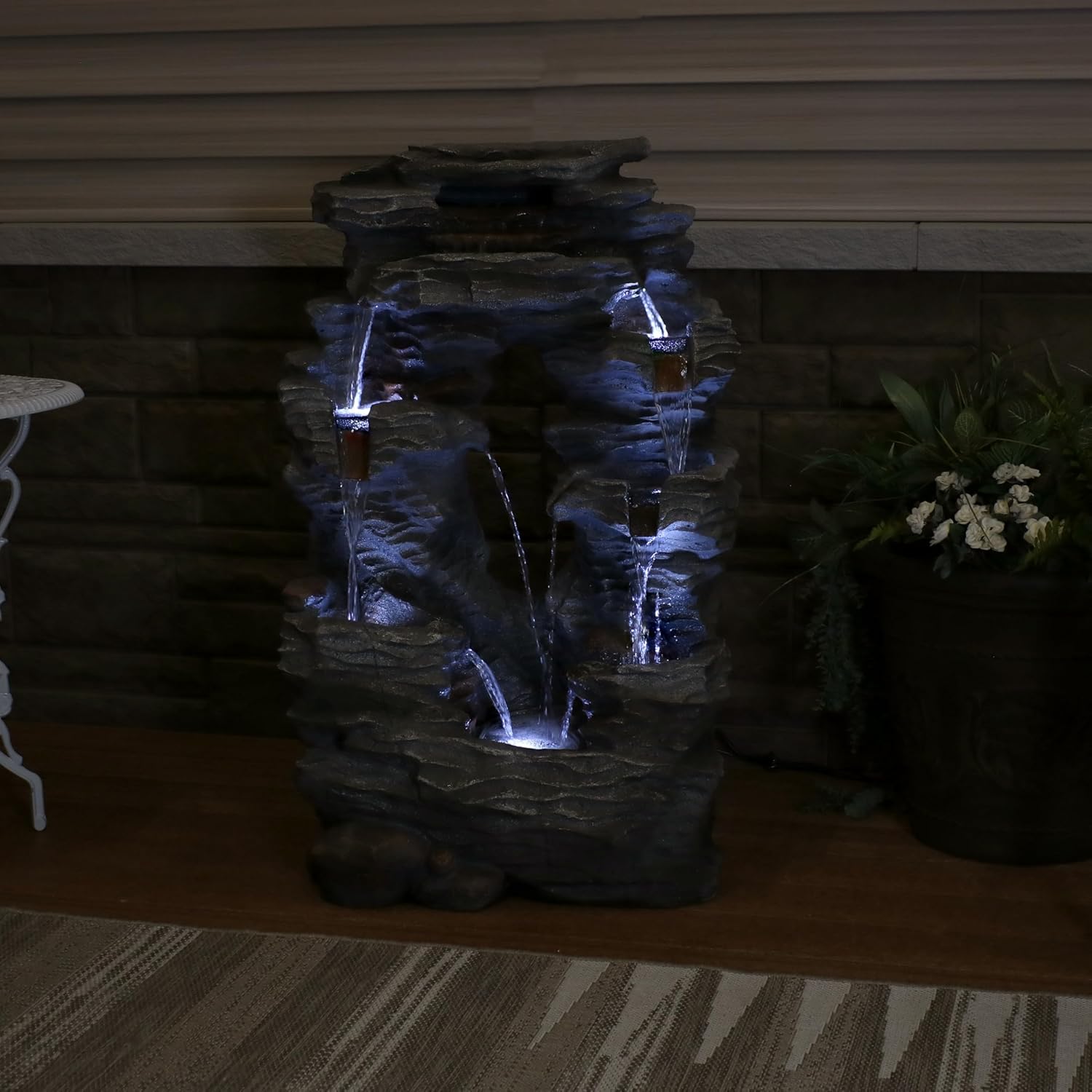 Sunnydaz Dua Cascadin Roc Fall 39-Inc Outdoo Wate Fountai wit LE Light Electri Submersibl Pump