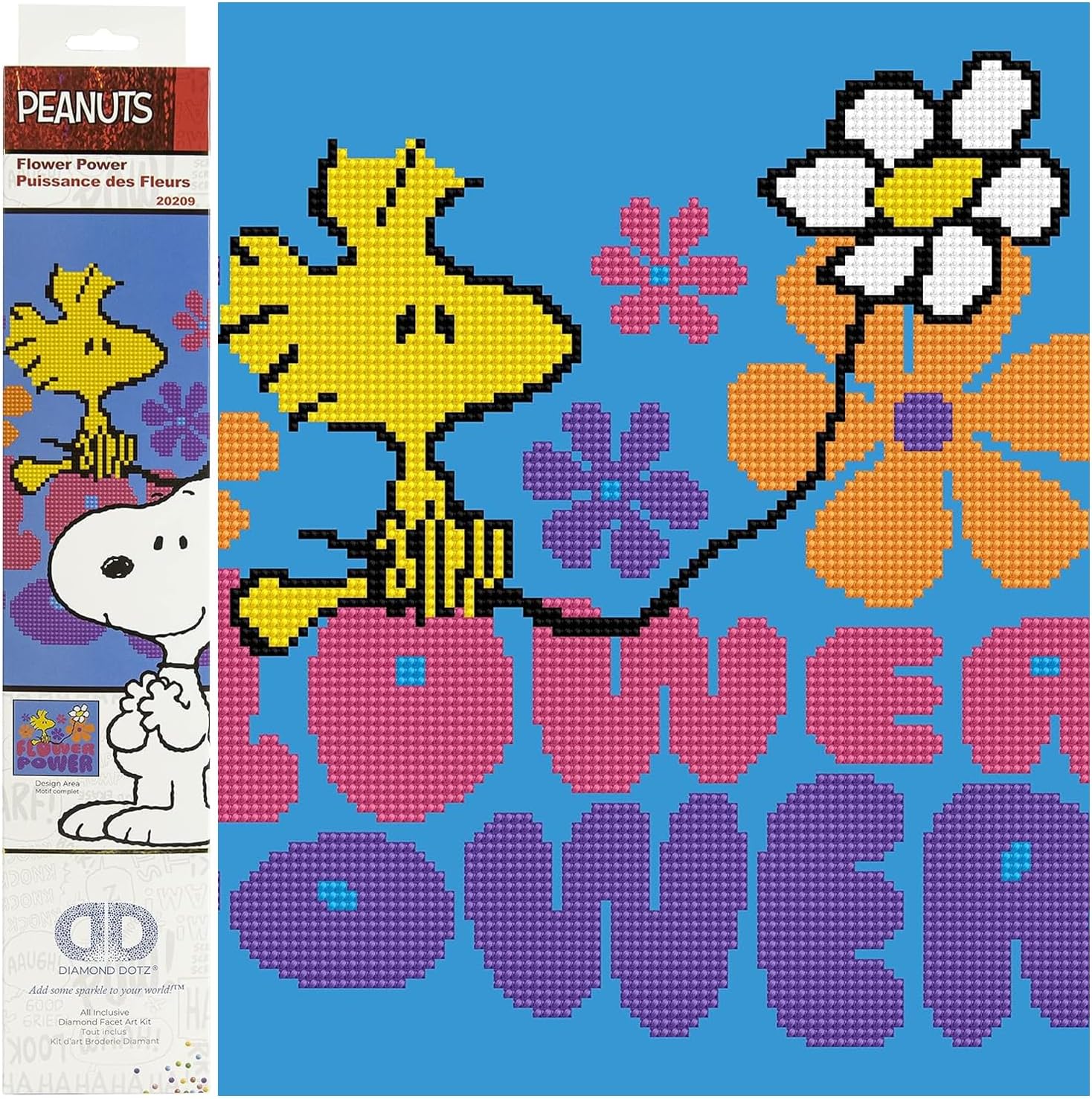 DIAMON DOT Flowe Powe (Peanuts Snoop Diamon Paintin Kit fo Adult Diamon Ar Kit Relaxin Creativ Craf Ki wit Dot Gem 14inch 12.5inch