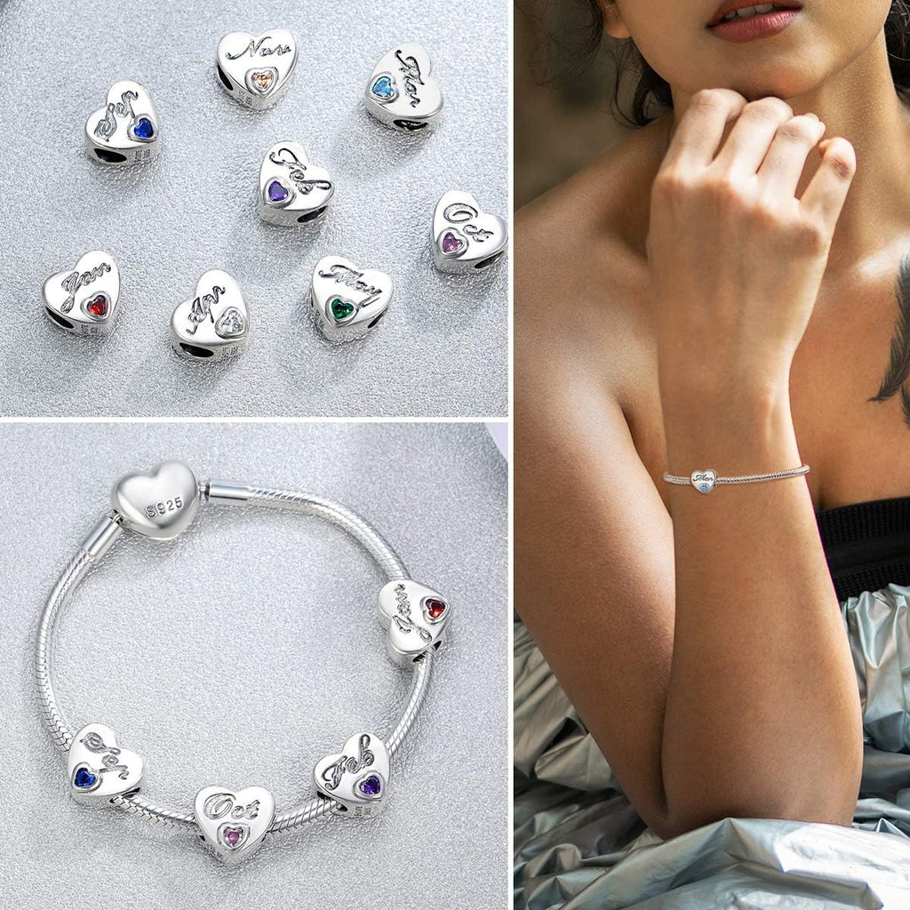 Marc Birthston Charm fo Bracelet Ocea Blu Crysta Aquamarin Bea Charm 92 Sterlin Silve Lov Hear Charm fo Jewelr Making