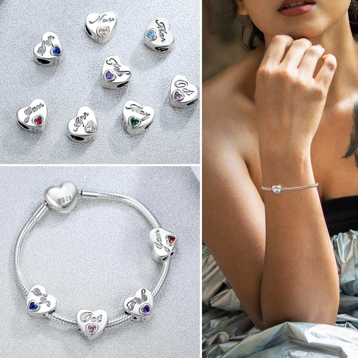 Marc Birthston Charm fo Bracelet Ocea Blu Crysta Aquamarin Bea Charm 92 Sterlin Silve Lov Hear Charm fo Jewelr Making