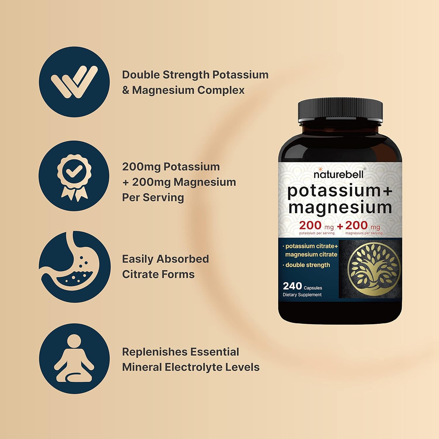 Naturebel Potassiu Magnesiu Electrolyt Powde Capsule 200m Potassiu 200m Magnesiu Citrat Muscle Hear Hydratio Suppor Ket Carnivor Friendl N Sugar Non-GMO