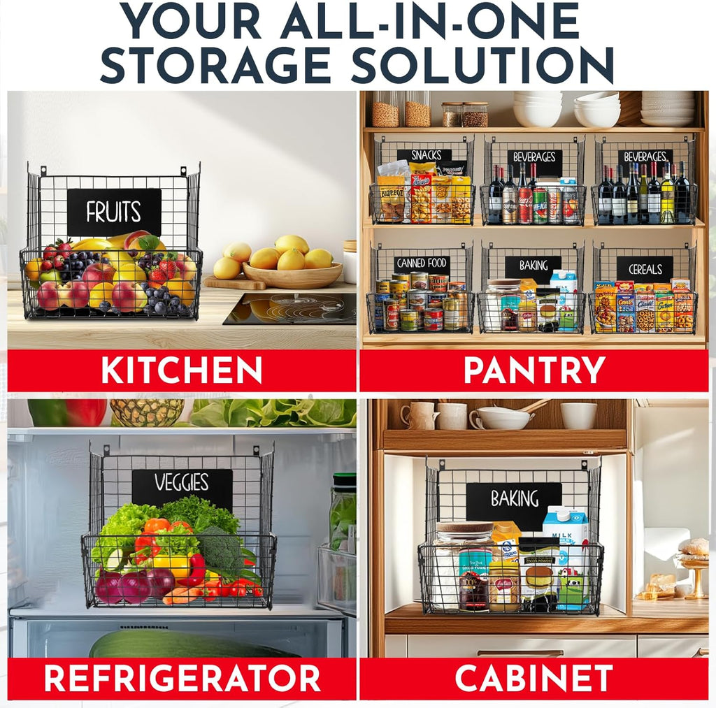 3-Tie X Wal Hangin Frui Basket fo Kitche Organizin Fruit an Vegetables Heavy-Dut Wal Baske fo Storag wit Chalkboard S-Hooks Wir Hangin Frui Baske fo Kitche Pantry