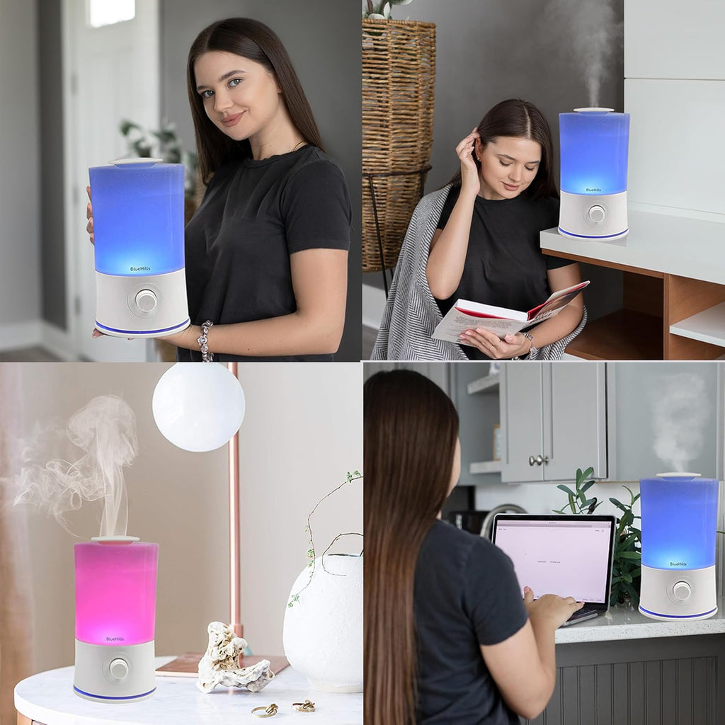 BlueHills Premium 2000 ML XL Large Essential Oil Diffuser Aromatherapy Humidifier for Large Room Home 40 Hour Run Huge Coverage Area 2 Liter Extra Large Capacity Huge Diffuser High Mist White E001
