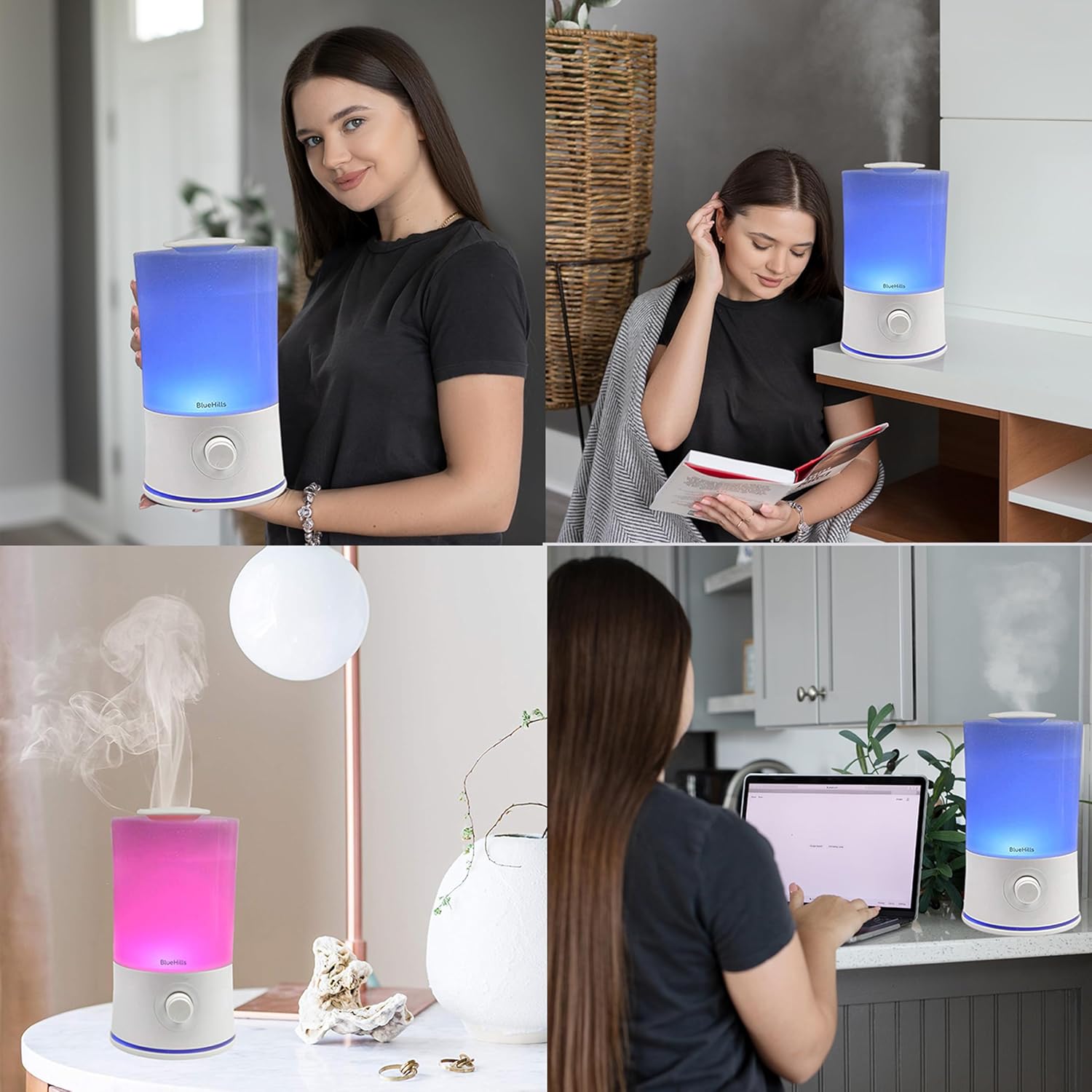 BlueHills Premium 2000 ML XL Large Essential Oil Diffuser Aromatherapy Humidifier for Large Room Home 40 Hour Run Huge Coverage Area 2 Liter Extra Large Capacity Huge Diffuser High Mist White E001