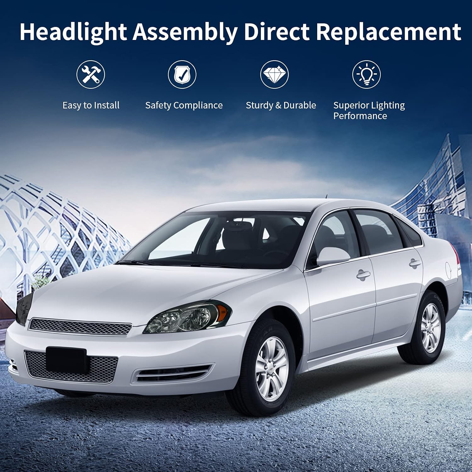 AUTOSAVER88 Headlight Assembly Compatible with 2006-2013 Chevy Impala 06 07 Chevy Monte Carlo Replacement Headlamp Driving Light Chrome Housing Amber Reflector Clear Lens 25958359 25958360