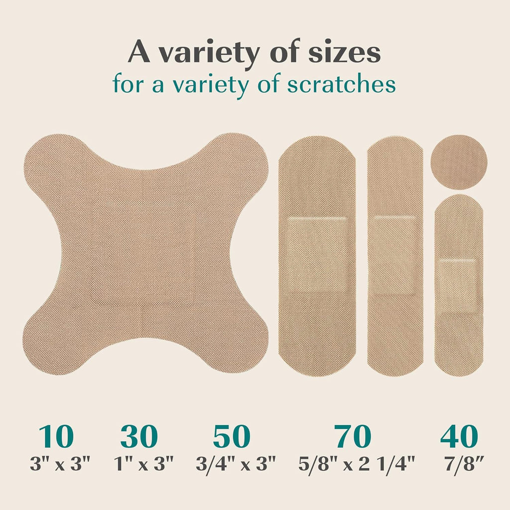 FEBU Eco-Friendly Bamboo Fabric Bandages | PFAS Free Bandages for Scrapes & Cuts | Flexible Fabric Bandage | Fully Compostable, Latex Free Bandage | 200 Count Bulk Variety