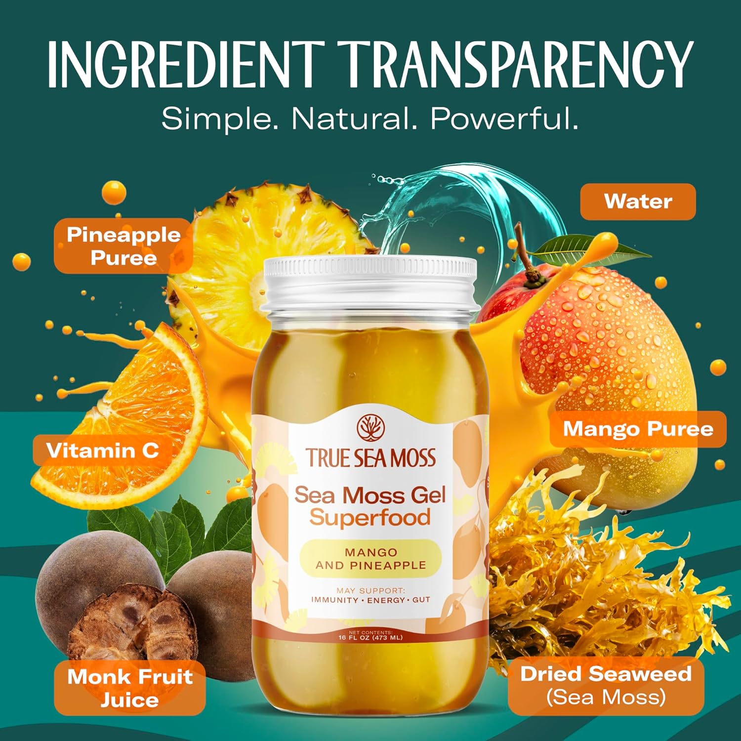 TrueSeaMos Se Mos Ge Mad i US Wildcrafte Seamoss Fruit Jarre Vegetable Mango/Pineapple Pac o (Label ma Vary)