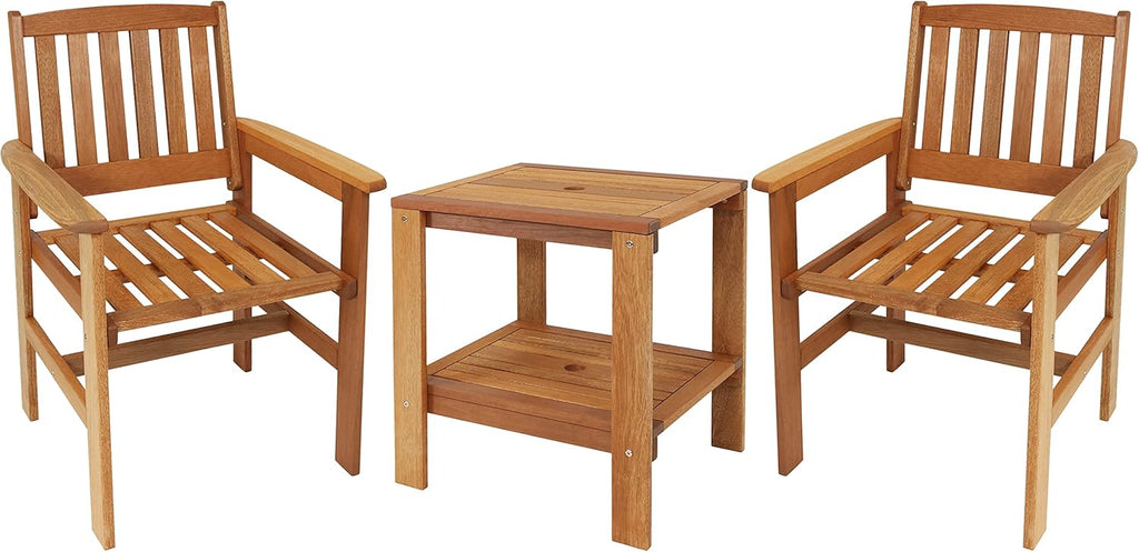 Sunnydaz Merant Woo 3-Piec Outdoo Pati Conversatio Se  Chair an Tabl Tea Oi Finish
