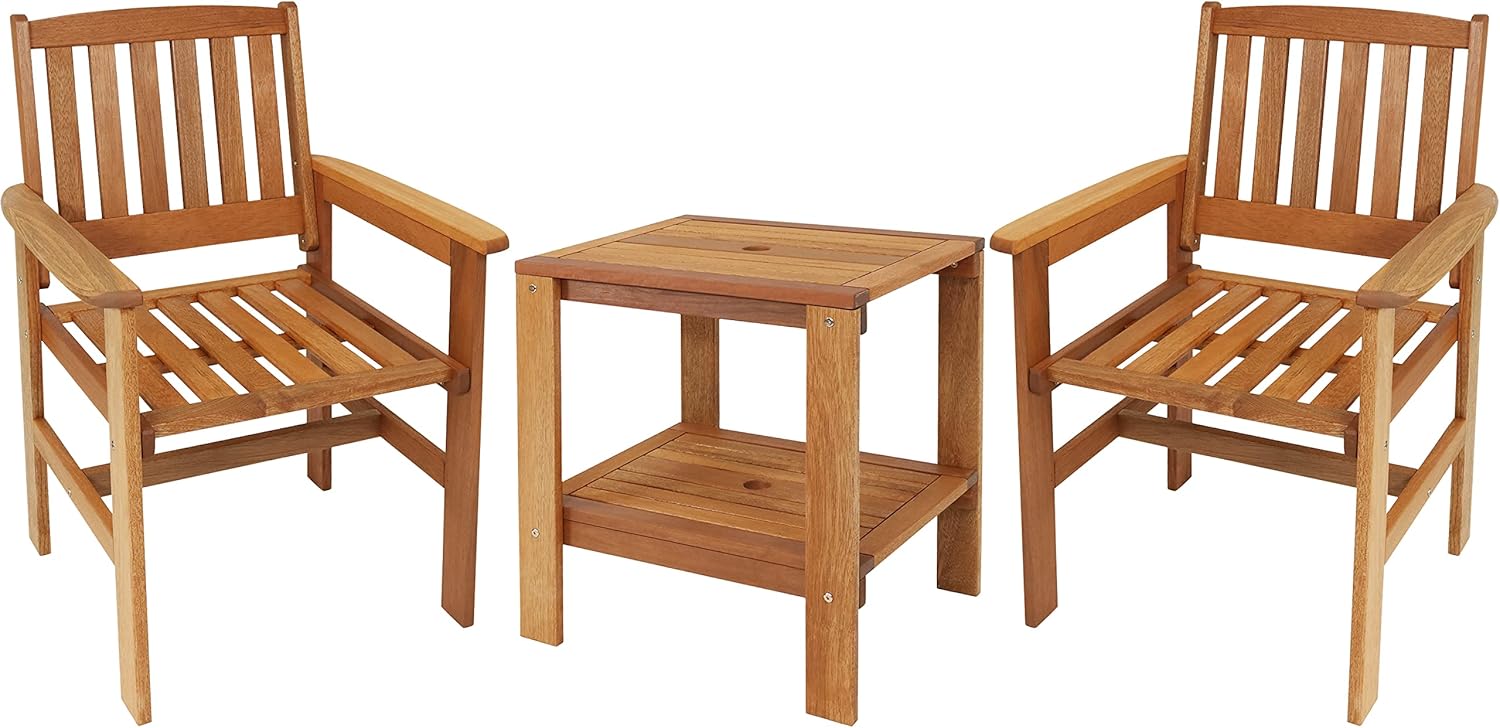 Sunnydaz Merant Woo 3-Piec Outdoo Pati Conversatio Se  Chair an Tabl Tea Oi Finish