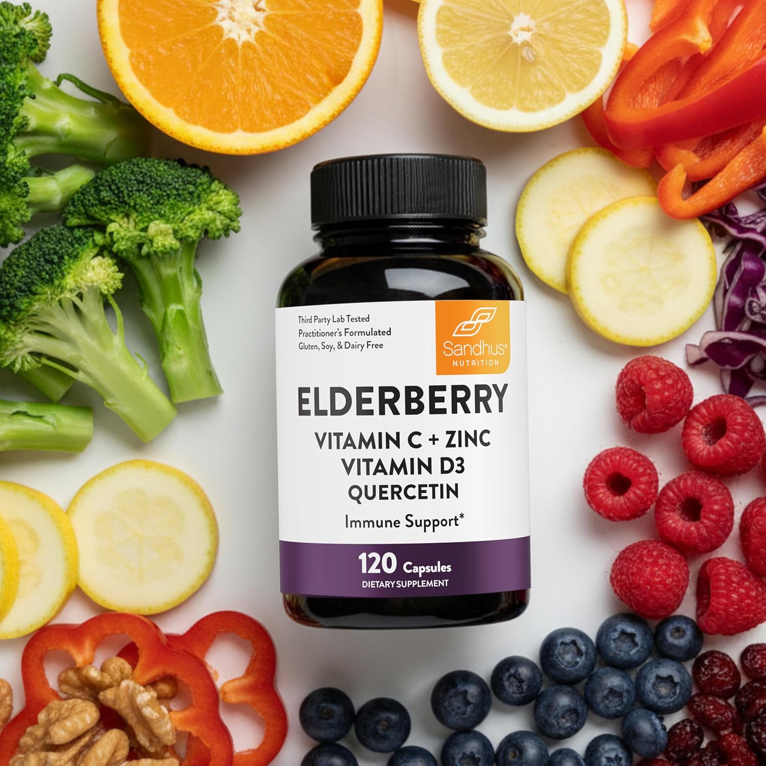 Elderberry Vitamin C and Zinc with Quercetin & Vitamin D3 | 6-in-1 Immunity Supplement | Sambucus Elder Berry Antioxidants Capsules for Adults | Supports Immune Health | 120 Count (Pack of 1)