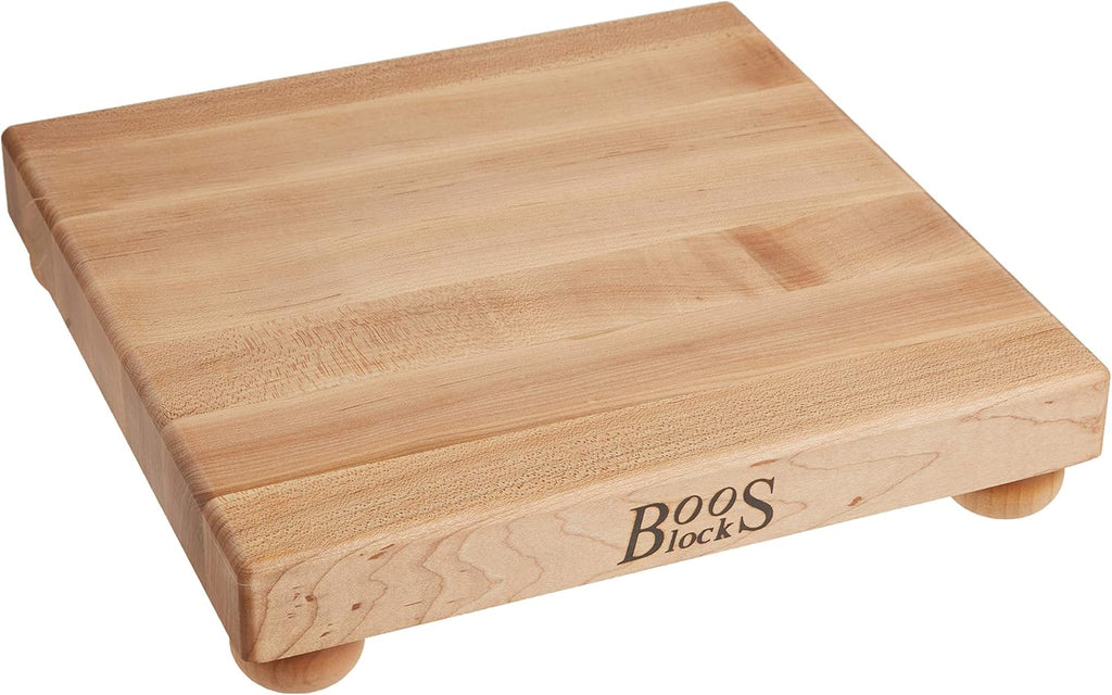 John Boos B Series Square Wooden Maple Cutting Board 12¡±x12¡± ¨C 1.5¡± Thick, 6-lb Non-Reversible Butcher Block with Wood Bun Feet & Edge-Grain