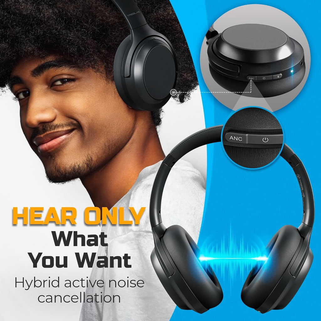 TREBLA Z Pr Hybri Activ Nois Cancellin Headphones Signatur aptX-H Audio Memor Foa Ea Cups Foldable 45 Play Bluetoot 5 Fas Charging Workou Ove Ea Headphone Wireles Wit Mic