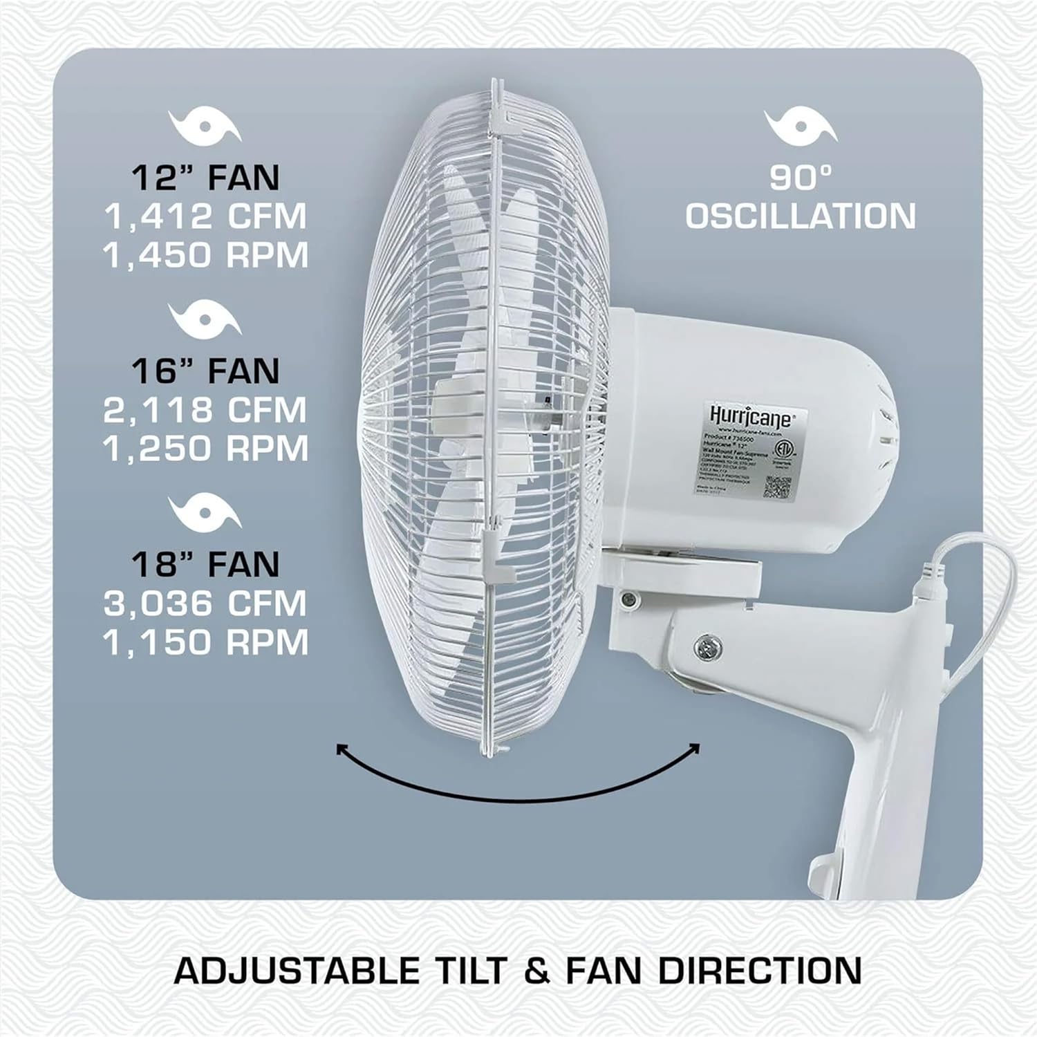 Hurrican Suprem 18inc 9 Degre Oscillatin Indoo Wal Mounte Spee Plasti Blad Fa wit Adjustabl Til an Pul Chai Control Whit ( Pack)