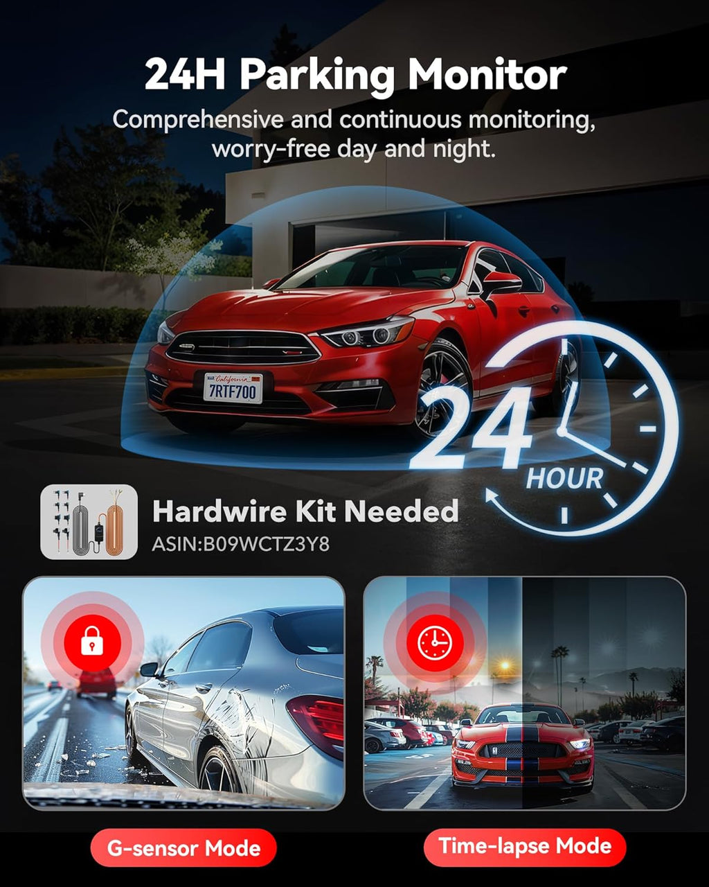 REDTIGE 4 Das Ca Fron an Rear STARVI Sensor 64G Car Included 4K/2.5K+1080 Dua Das Camer fo Car Built-i WiF GPS 3.1 Inc IP Screen 170 Wid Angle Parkin Monito (F7 Pro)