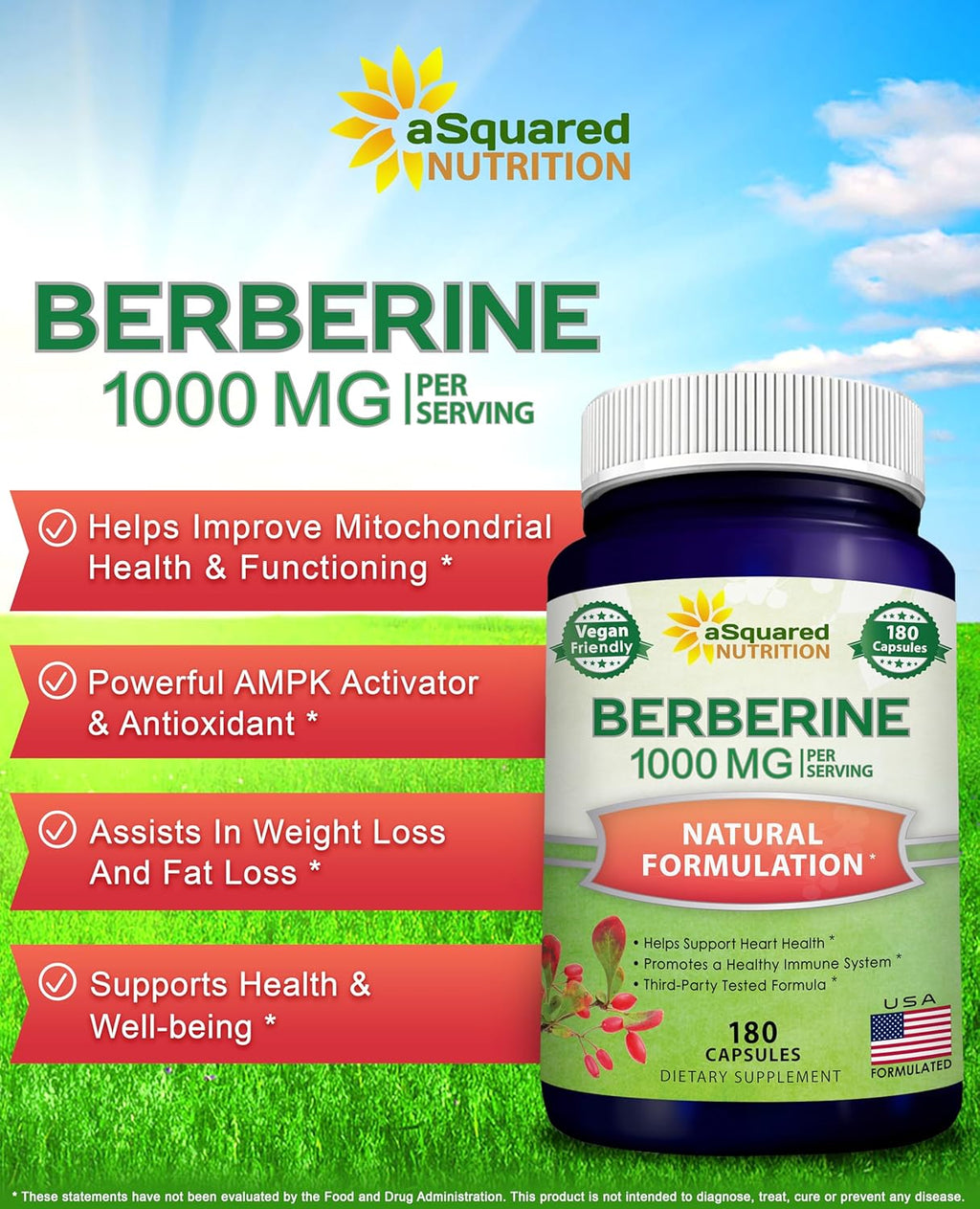 aSquare Nutritio Pur Berberin 1000m Supplemen 18 Veggi Capsules Natura Berberin Hydrochlorid HC Plus Ma Strengt 100 m (2 500mg) Poten Berberin Vega Extract
