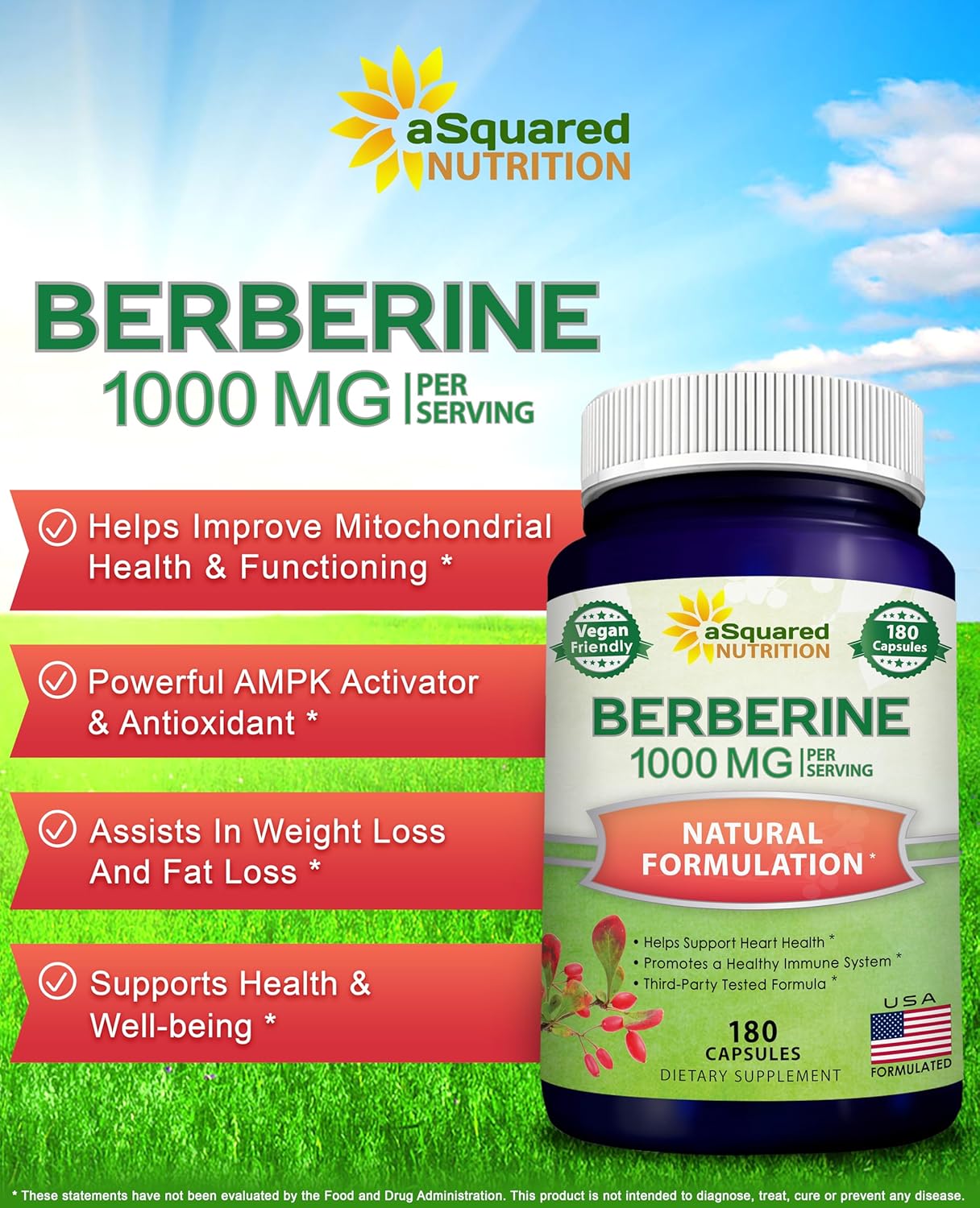 aSquare Nutritio Pur Berberin 1000m Supplemen 18 Veggi Capsules Natura Berberin Hydrochlorid HC Plus Ma Strengt 100 m (2 500mg) Poten Berberin Vega Extract