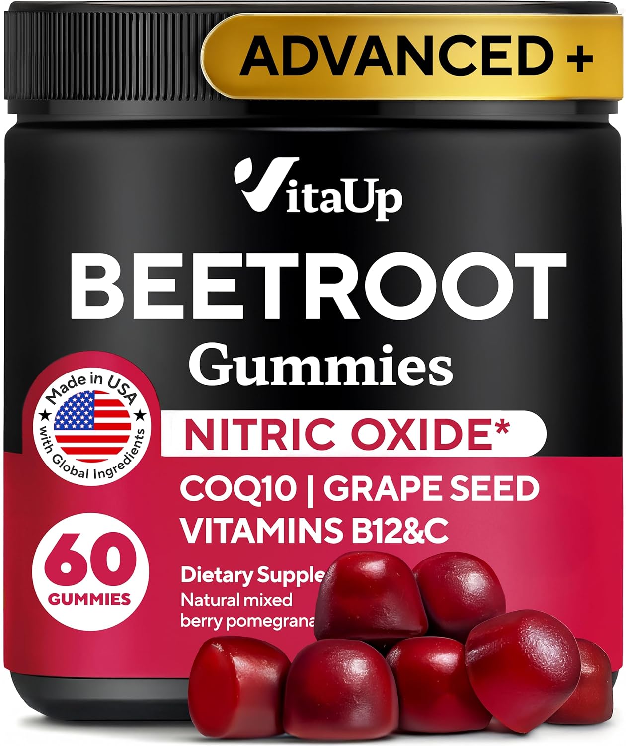 Beet Root Gummies ¨C Beet Gummies ¨C Red Beets Supplements with Beetroot, Grape Seed, Coq10, Vitamin C & B12 ¨C 60 Beet Chews