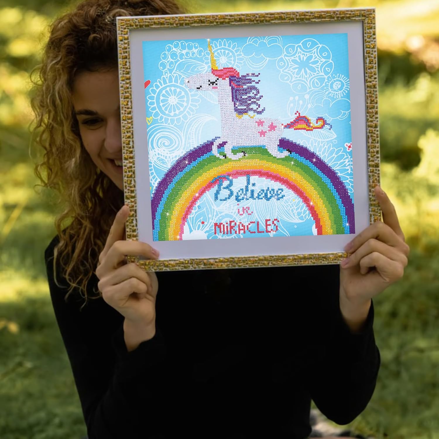 DIAMON DOT Believ i Miracle Unicor Diamon Paintin Kit fo Adult Diamon Ar Kit Relaxin Creativ Craf Ki wit Dot Gem 13.8inchx13.8inch