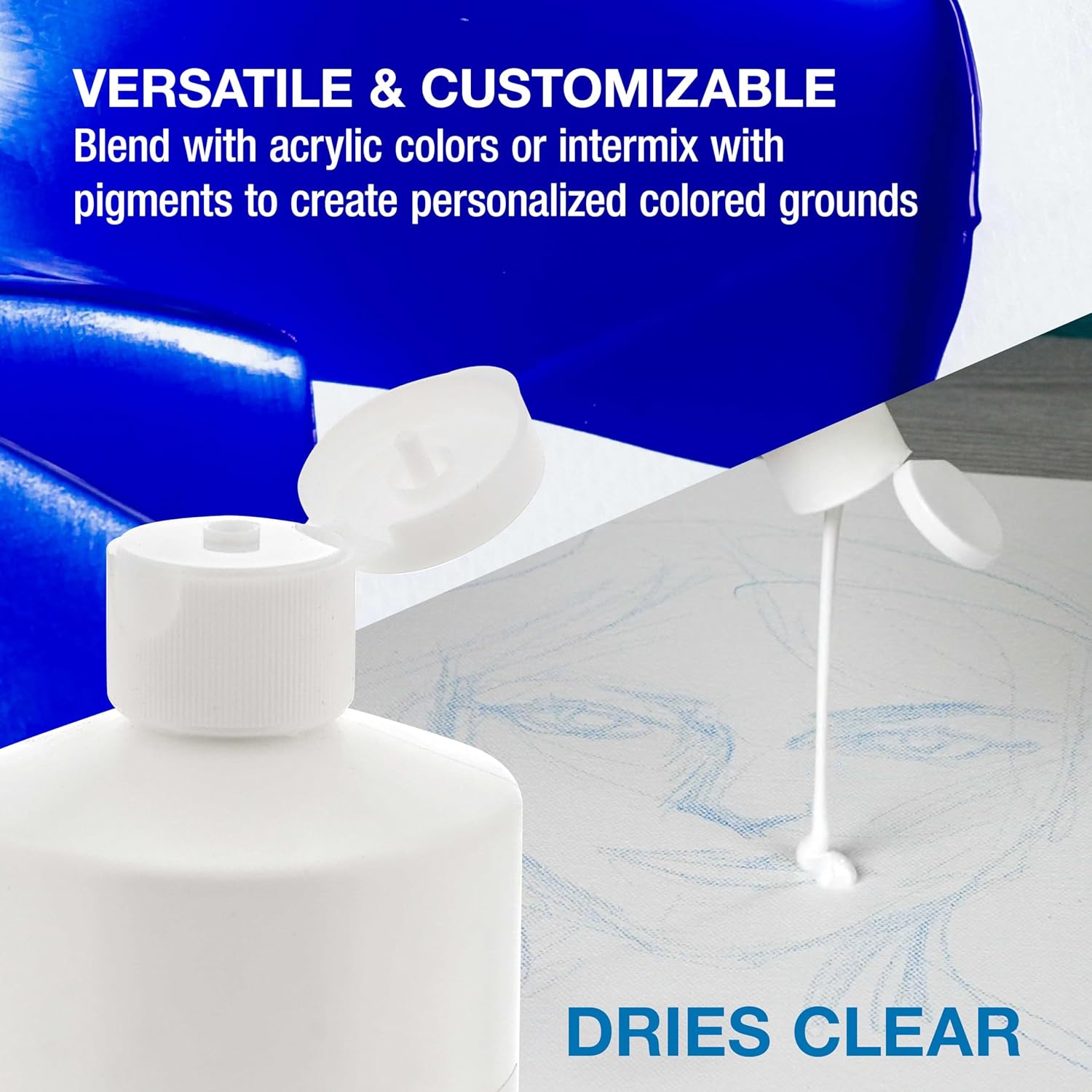 U.S. Art Supply Clear Gesso Primer (16oz) for Oil & Acrylic Painting - Enhances Blending & Canvas Paint Prep - Mixable Clear Gesso Primer for Acrylic Painting
