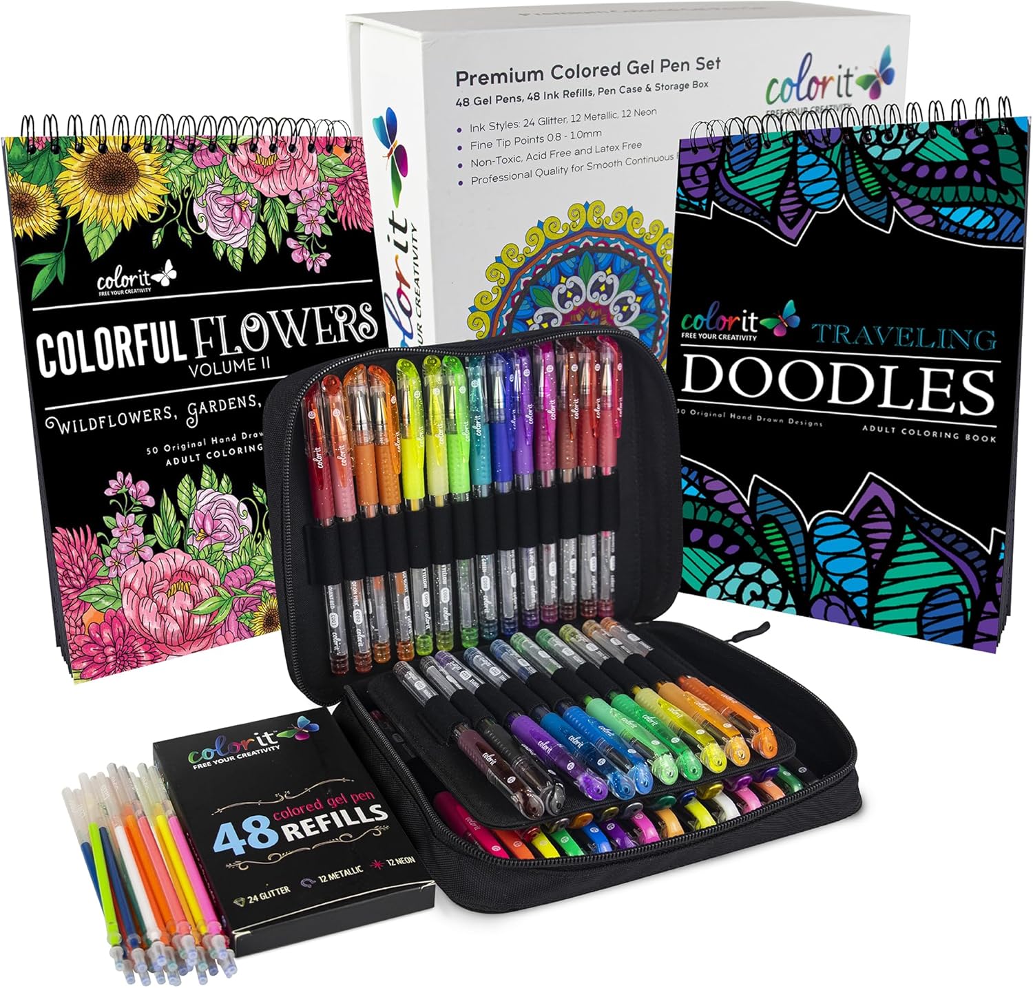 ColorI Glitte Ge Pen Fo Adul Colorin Book 9 Pac Wit Colorin Books ColorI Travelin Doodle Boo an Colorfu Flower Volum 2