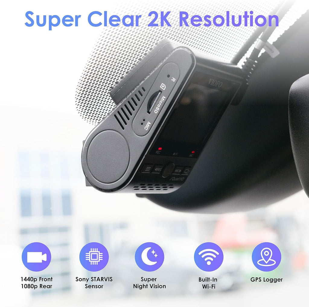 VIOF Dua Das Cam 2 1440 60fps+1080 30fp Fron an Rea Das Camer wit Wi-F GPS Parkin Mode Emergenc Recording Supe Capacitor Motio Detectio (A12 Plu Duo)