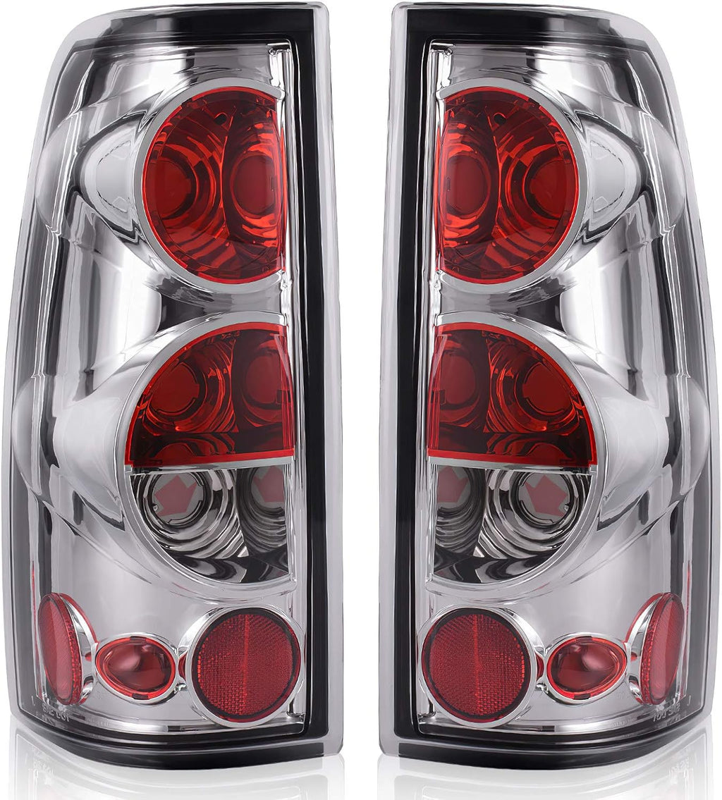 AUTOSAVER88 Tail Lights Assembly Compatible with 1999-2006 Chevy Silverado 1500 2500 3500/2007 Silverado with Classic Body Style/ 1999-2002 GMC Sierra 1500 2500 3500 OE Replacement/Chrome Clear Lens