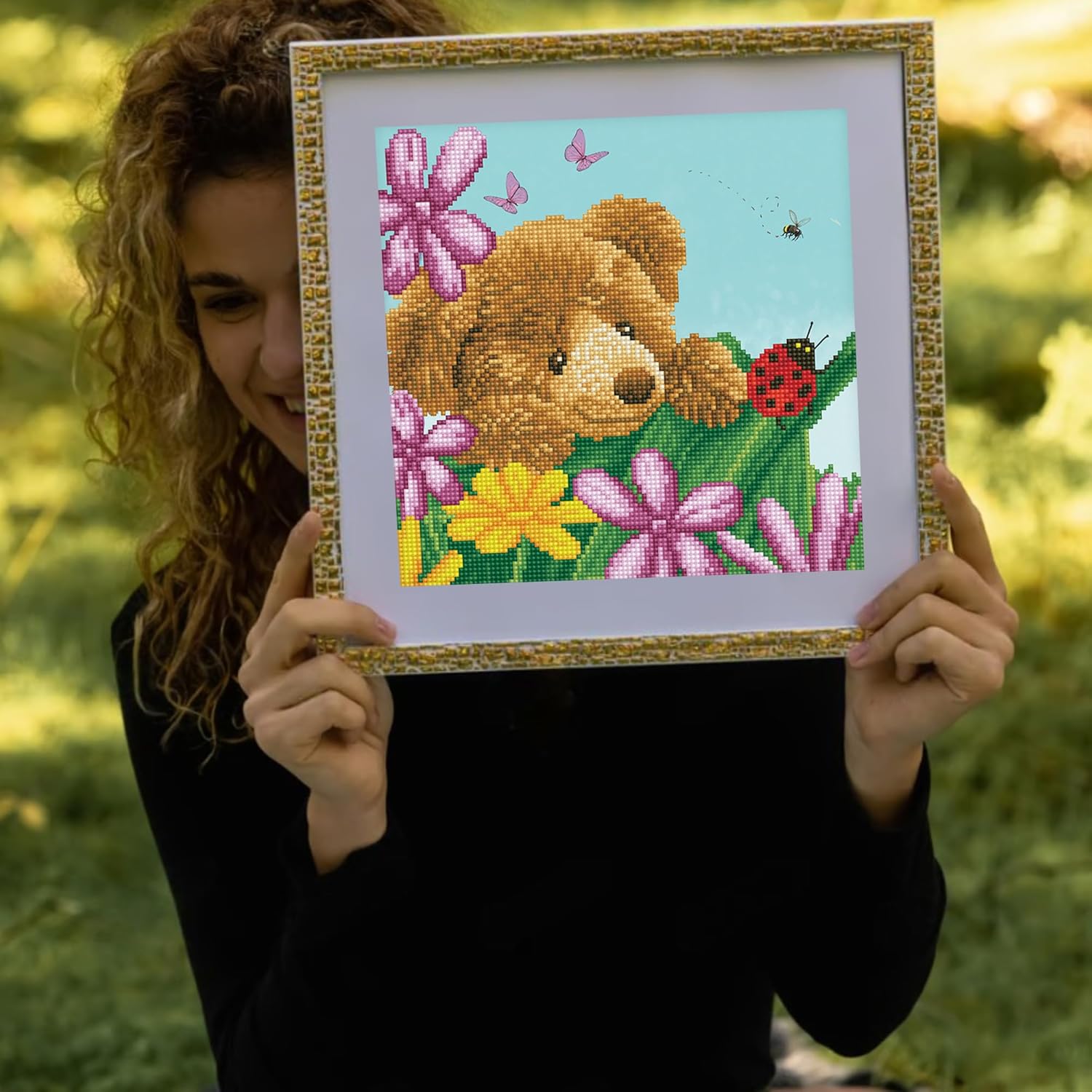 DIAMON DOT Hone Po Bea Hid See Anima Diamon Paintin Kit fo Adult Diamon Ar Kit Relaxin Creativ Craf Ki wit Dot Gem 12inchx12inch