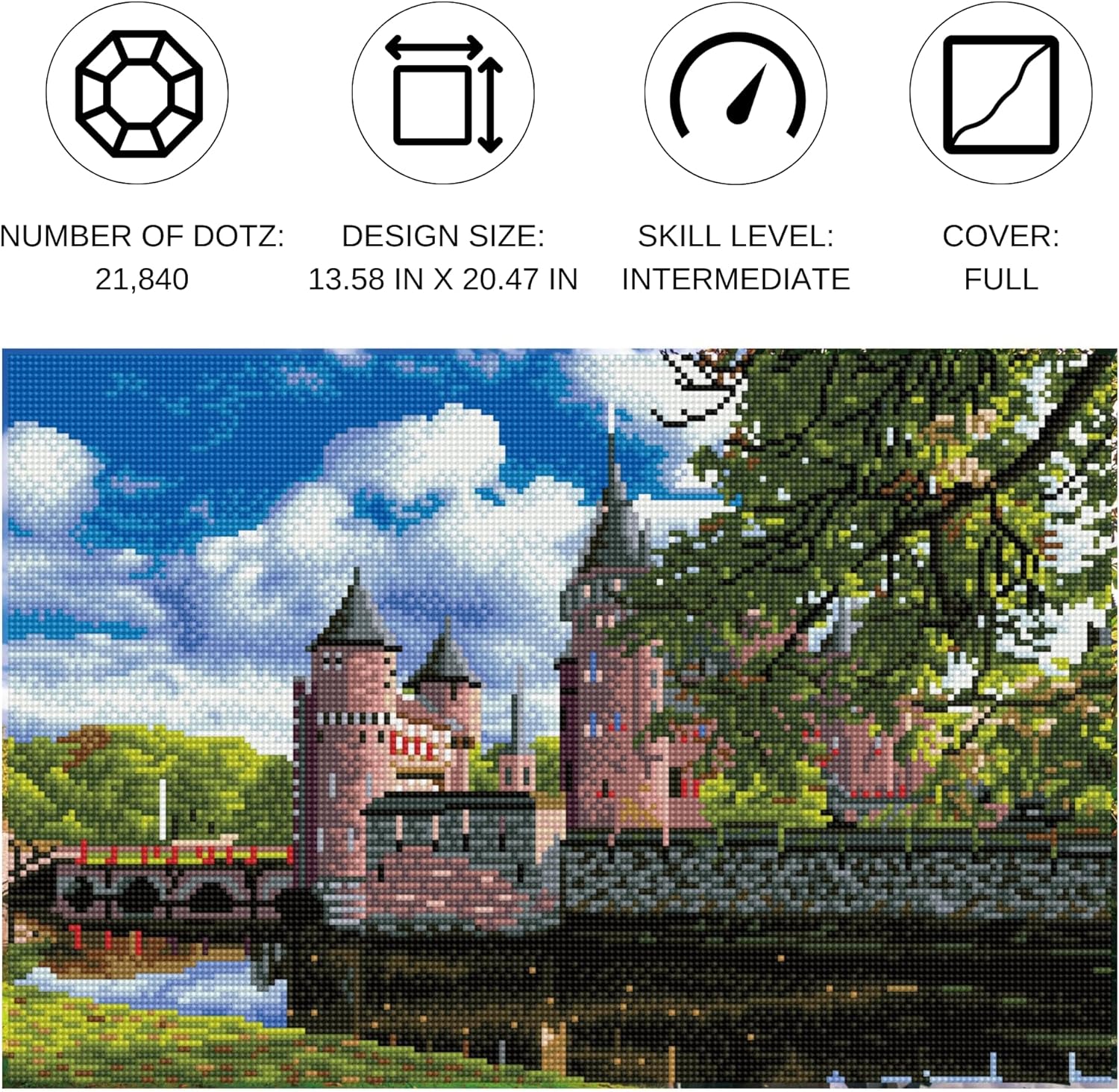DIAMON DOT D Haa Medieva Castle Hollan Diamon Paintin Kit fo Adult Diamon Ar Kit Relaxin Creativ Craf Ki wit Dot Gem 13.6x20.5