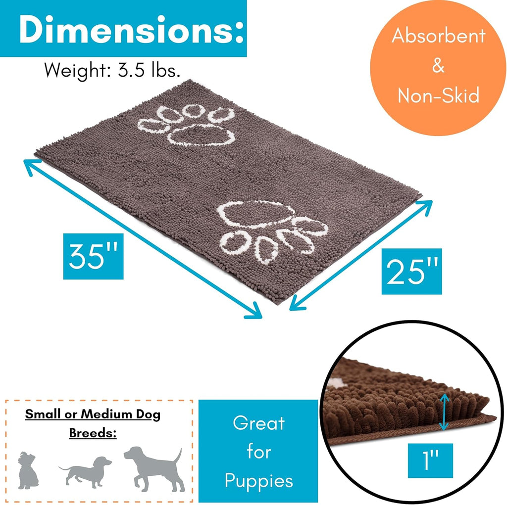 Internet's Best Chenille Dog Doormat - 35 x 25 - Absorbent Surface - Non-Skid Bottom - Protects Floors - Grey