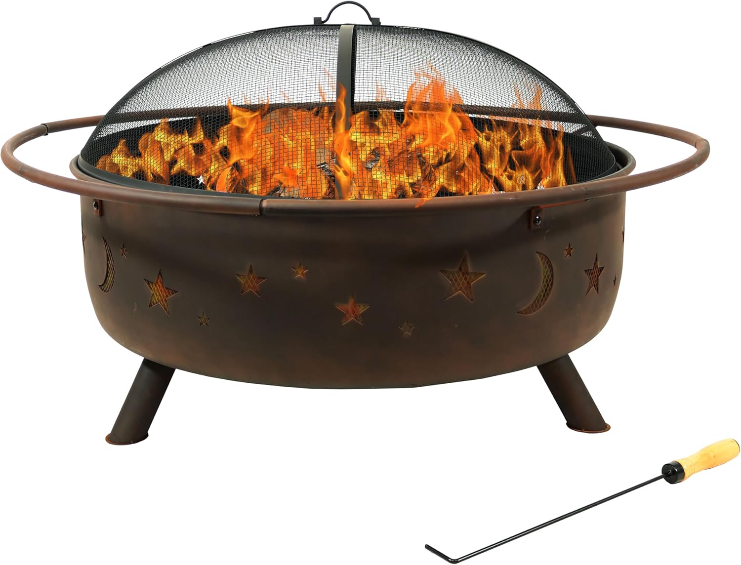 Cosmi 42-Inc Larg Outdoo Fir Pi Wood-Burnin Fir Pi wit Roun Spar Screen Poker an Built-i Grate