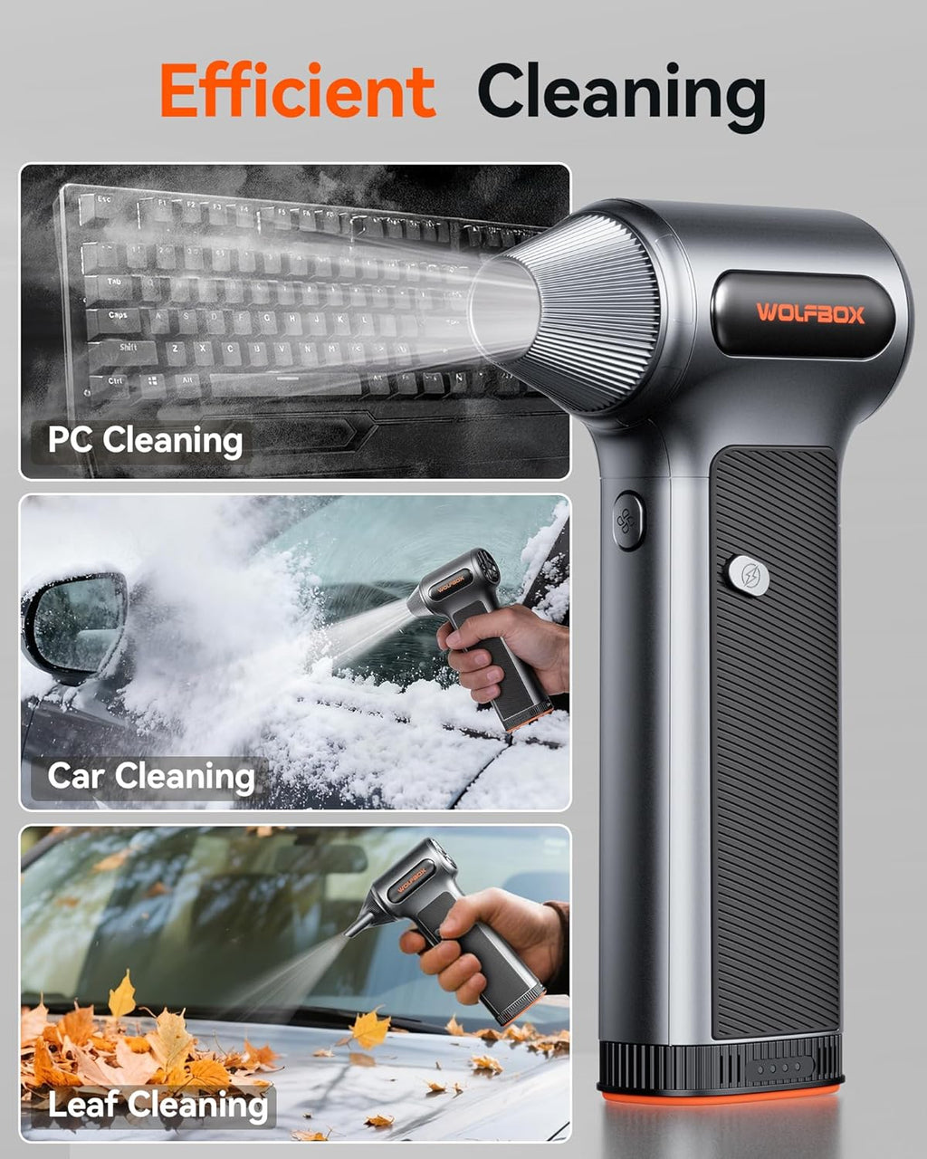 WOLFBO MF20 Compresse Ai Duste wit Removabl Batter  Nozzles Cordles 3-Spee Adjustabl Min Blowe fo Compute Keyboard Ca Cleaning Home an Outdoo Use