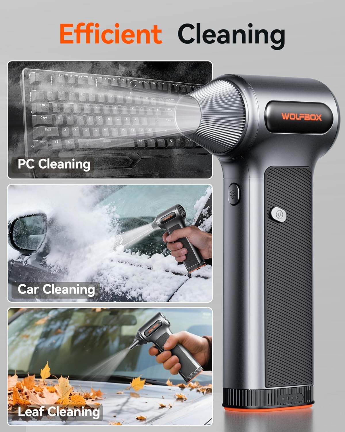 WOLFBO MF20 Compresse Ai Duste wit Removabl Batter  Nozzles Cordles 3-Spee Adjustabl Min Blowe fo Compute Keyboard Ca Cleaning Home an Outdoo Use