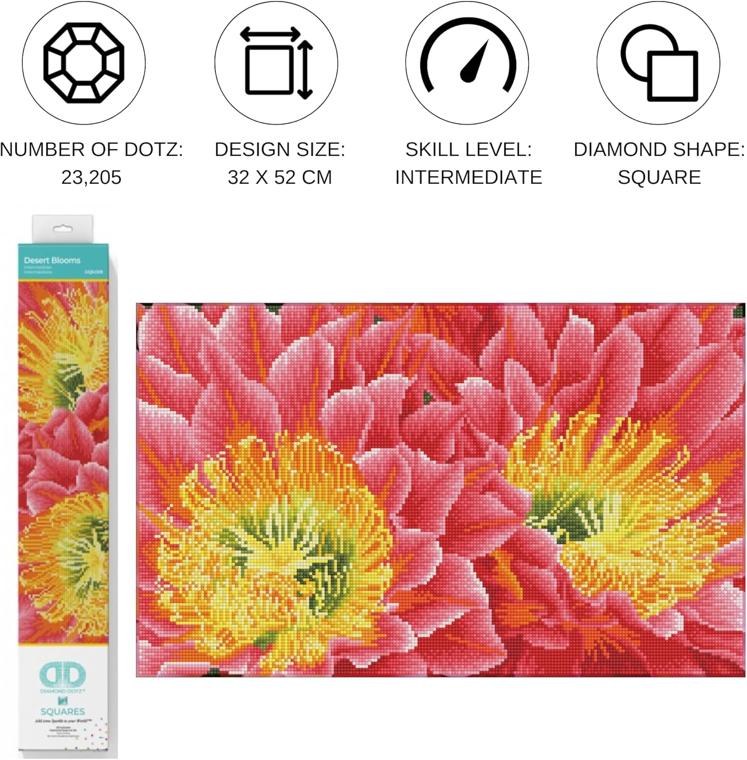 DIAMON DOT Deser Bloom Ar Kit Diamon Paintin fo Adults Intermediat Level 12.6x20.5in