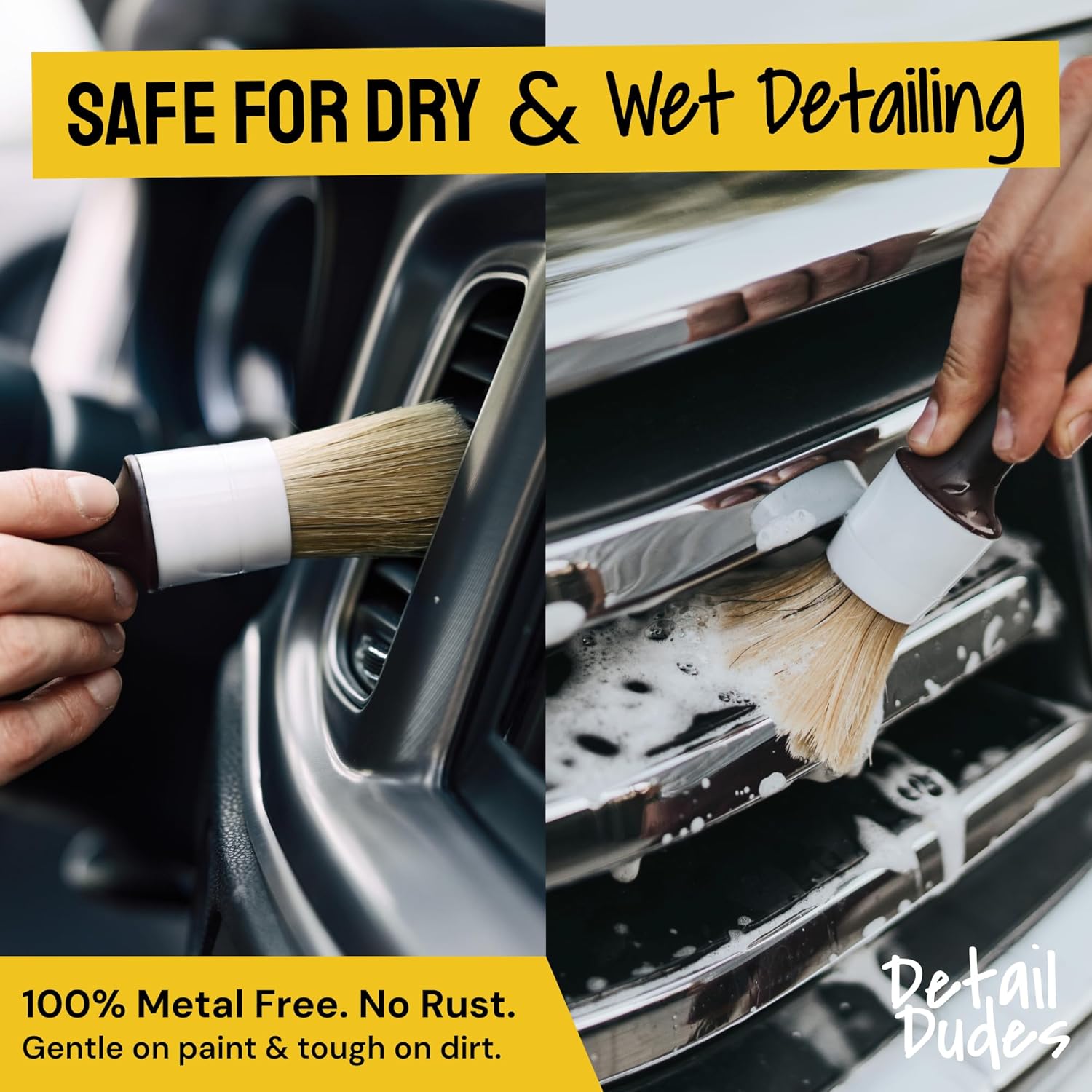 Soft Boar Hair Car Detailing Brush Set - 6-Pack - Scratch-Free Soft Bristle Cleaning Brushes - Reaches Tight Spots Interior Car Cleaning Kit - Ergonomic Durable Detailing Supplies